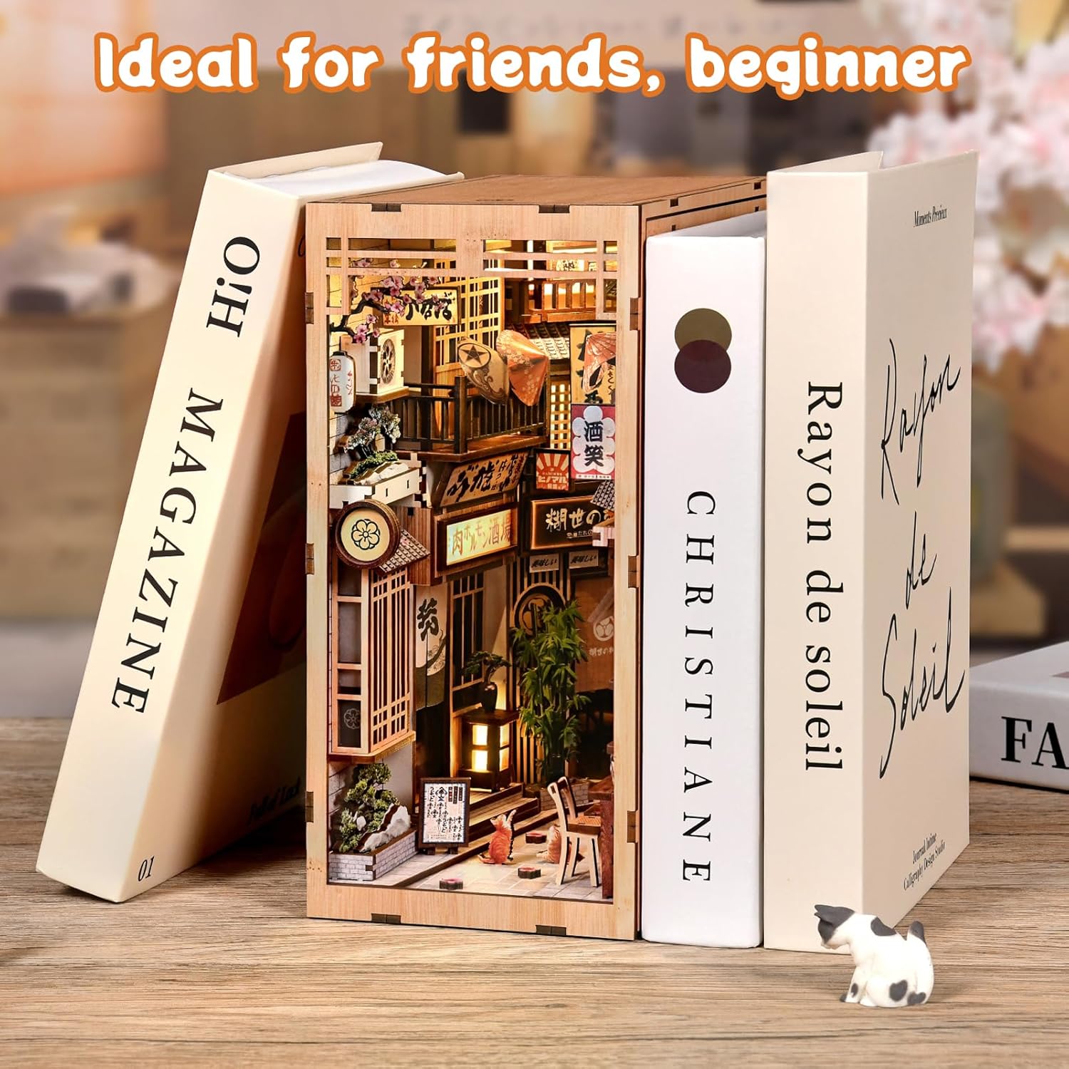 K KERNOWO Book Nook Kit, DIY 3D Wooden Puzzles for Adults, Teens and Beginners, Miniature Tiny House Kit for Bookshelf Decor, Bookish Gift for Family, Friends, Book Lovers