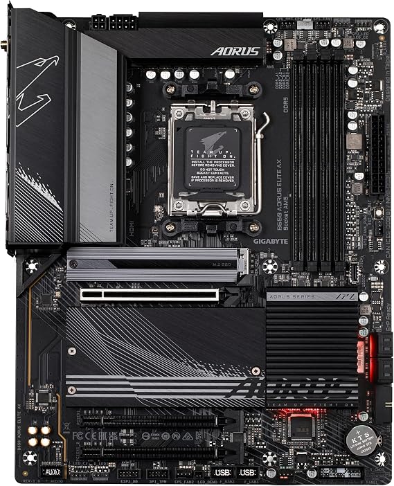 GIGABYTE B650 AORUS Elite AX AMD AM5 ATX Motherboard, Support Ryzen 9000/8000/7000 Series, DDR5, 14+2+1 Power Phase, PCIe 5.0 M.2, USB-C 3.2 Gen 2, WIFI6E, 2.5GbE, EZ-Latch, Q-Flash, RGB Fusion