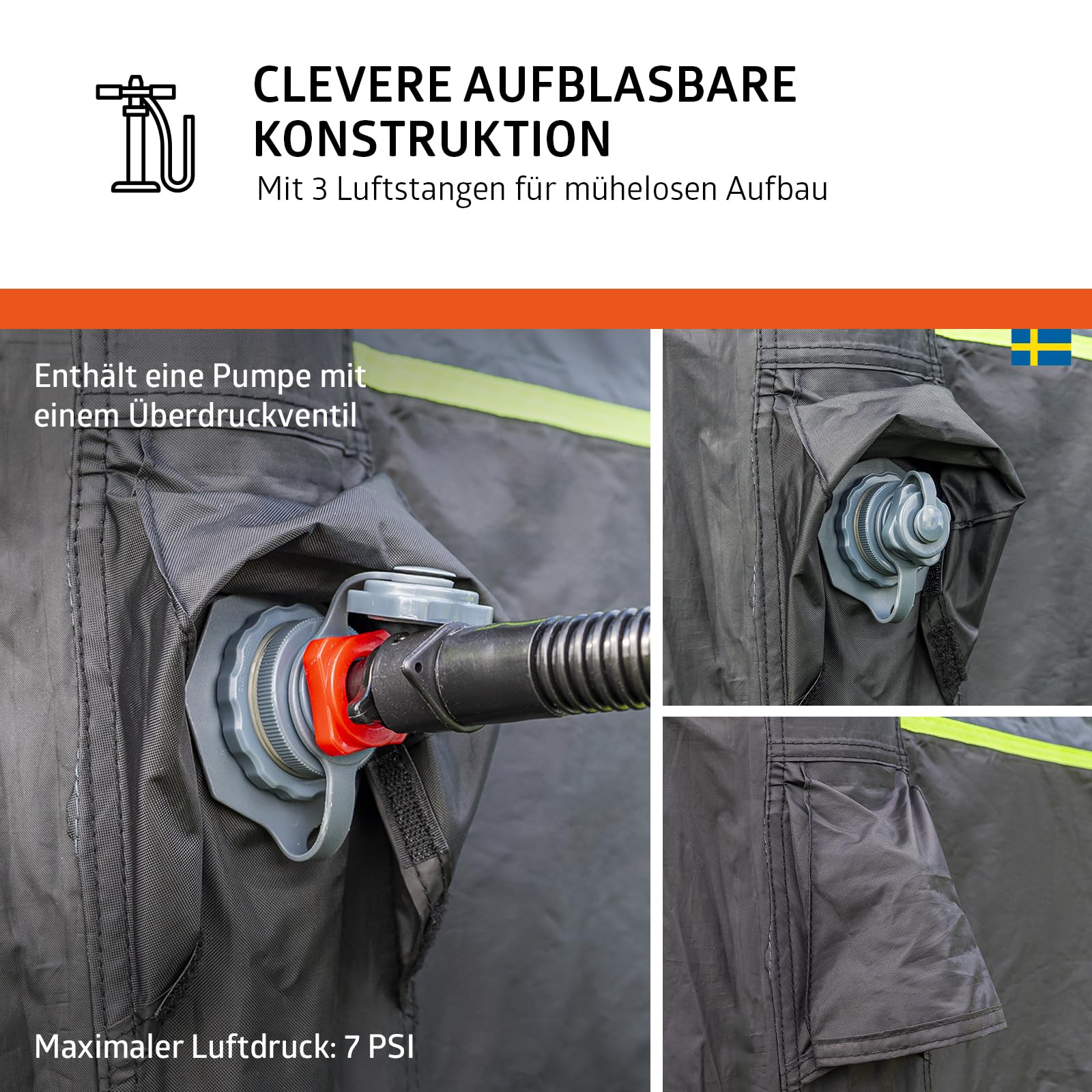 Campout Aufblasbares Tunnelzelt - Familienzelt - Luftzelt - Wasserdicht mit 5000 mm - Inklusive Pumpe, Bodenplane und vordach