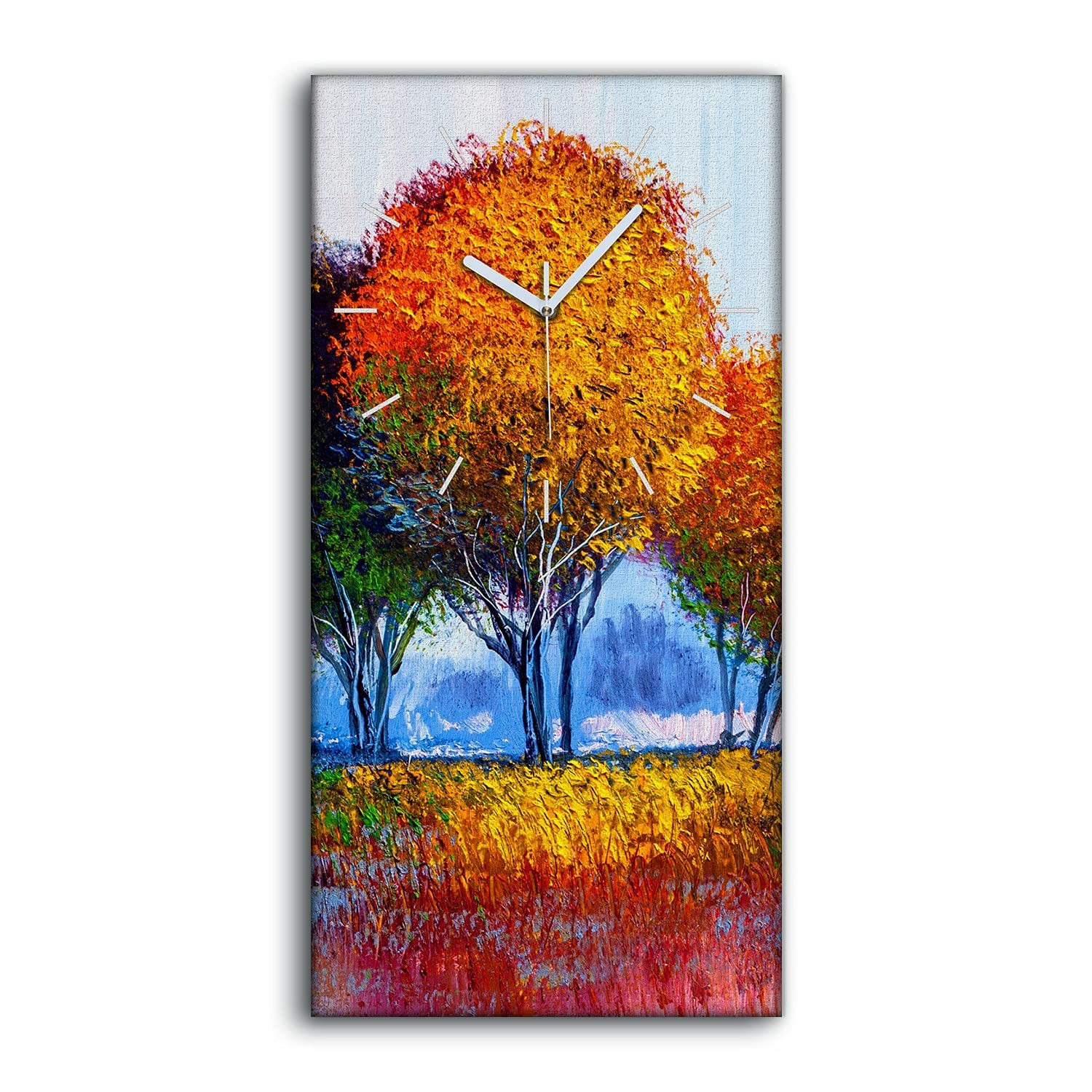 Horloge sur Toile Premium Arbres Peinture Image Artistique 30x60cm Aiguilles Blanches