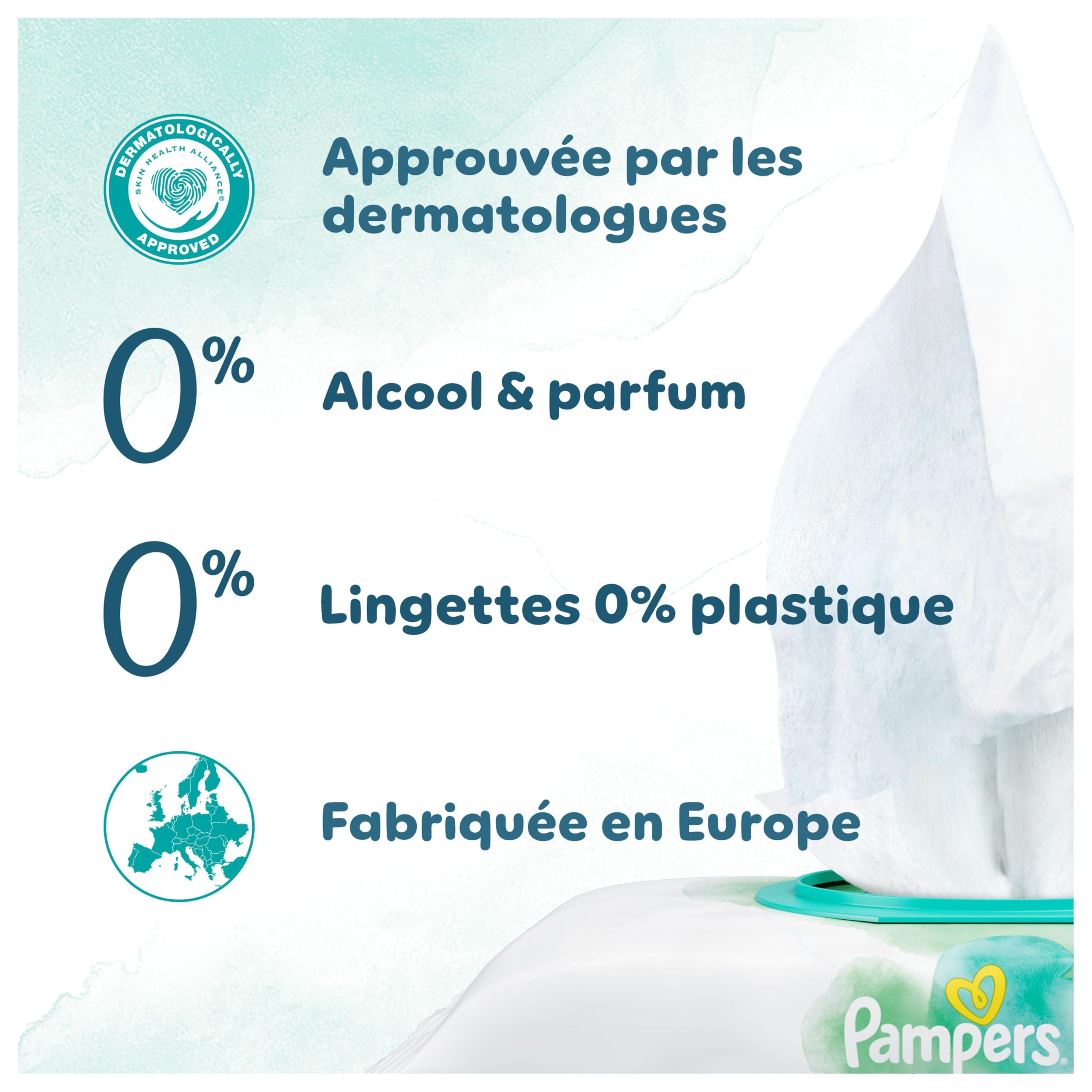 Pampers Harmonie Aqua, 720 Lingettes pour Bébé (15x48), Sans Platisque, Certifié OEKO-TEX, Protection De La Peau Délicate Avec 99% D’Eau, Aide à restaurer le pH naturel de la peau