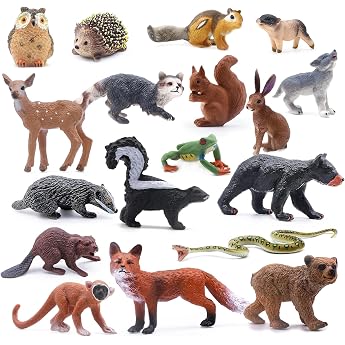 SIENON Pack of 18 Forest Animals Figures Toy, Baby, Miniature Animal Toy Owl, Hedgehog, Fox, Squirrel, Bears, Monkeys for For