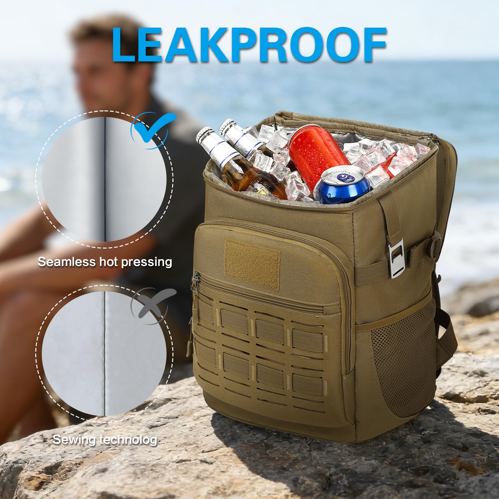 Sac à Dos Isotherme Tactique 25L Imperméable et Antifuite Sac à Dos Glaciere Souple Léger pour Hommes Femmes pour Pique-Nique, Camping, Voyage, Randonnée, Plage