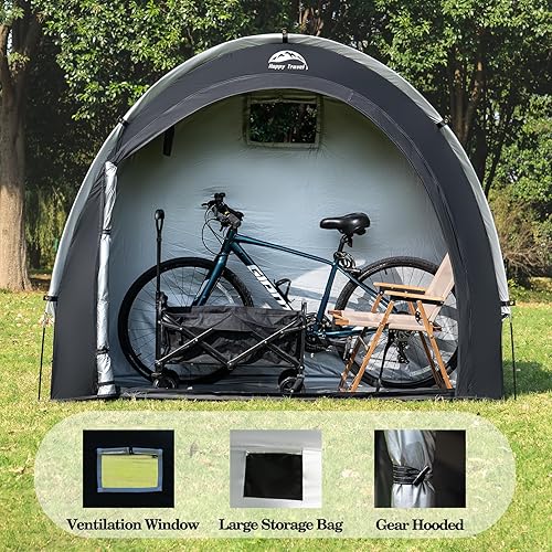 Miniatura 5 de Happy Travel Cobertizo de almacenamiento de bicicletas, 7 x 5 pies, grande, impermeable, para exteriores, con ventana para bicicletas de 45,