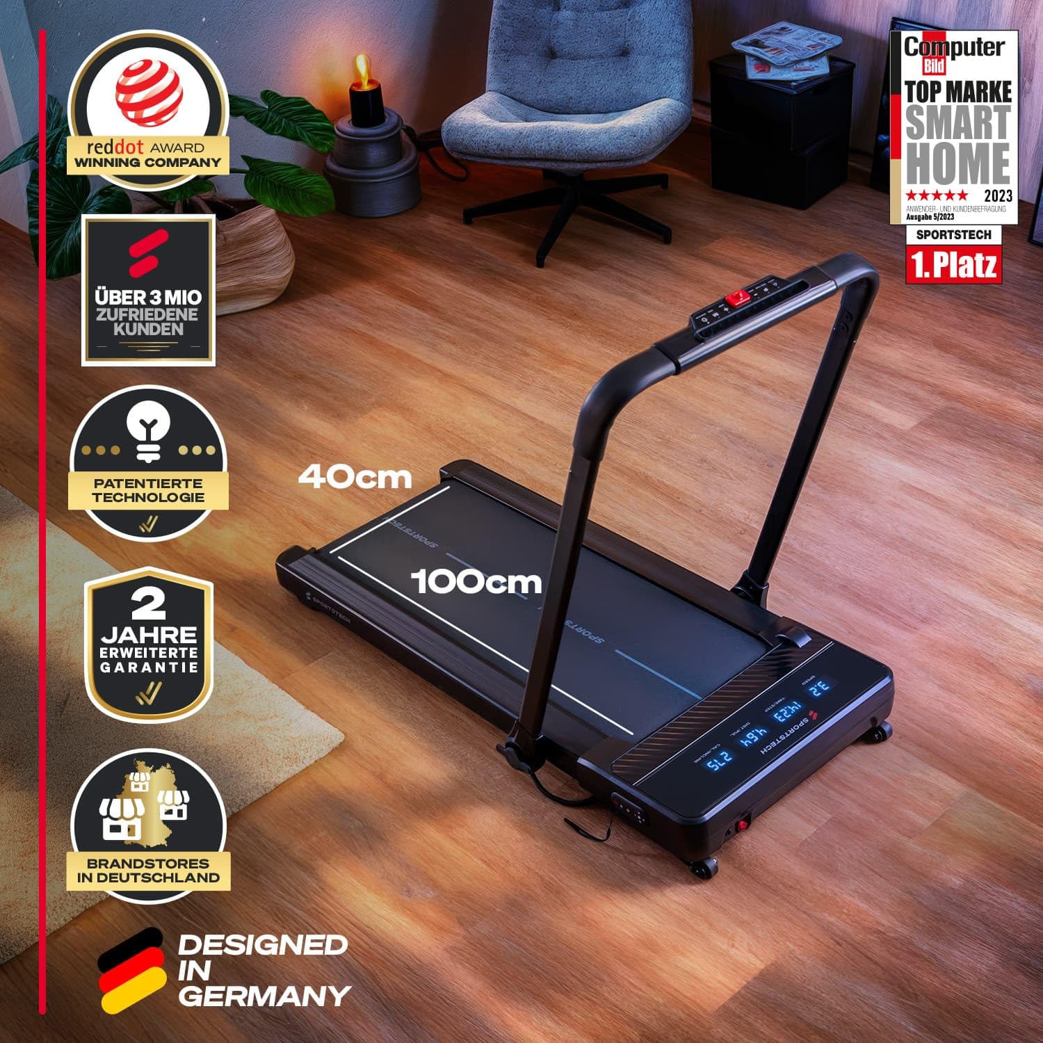 Sportstech Walking Pad mit automatischer Steigung, Laufband für Zuhause, Büro & Schreibtisch, klappbar, leise, Bluetooth, Fernbedienung, bis 130 kg, Heimtrainer Cardio Joggen, sPad500, sPad1000