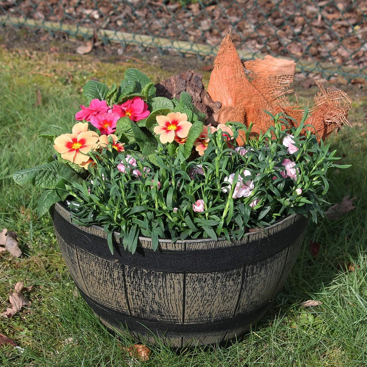 colourliving Pflanzkübel Pflanztopf rund 50 cm Weinfass-Optik Blumenkübel Blumentopf Blumenfass wetterbeständig