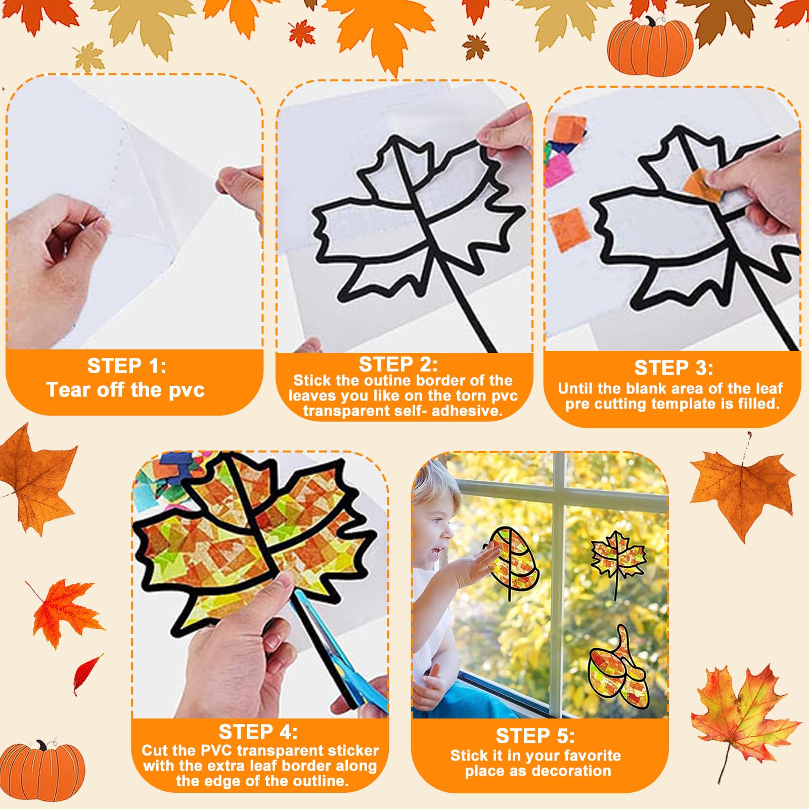 Herbst Bastelset Für Kinder – 12 Stück Set Mit Vorlagen, Aufklebern & Buntem Papier, Ab 3 Jahren