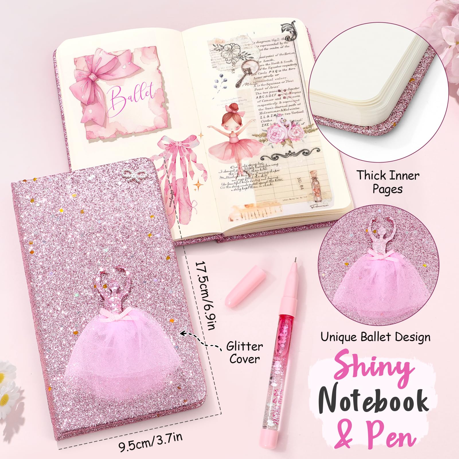 Golray 15 Pcs Dance Recital Gifts for Girls Age 5 6 7 8 12 with Ballet Dance Bag/Musical Ballerina Jewelry Box/Water Bottle/Journal Christmas Birthday Gifts Kid Girl Toy for Daughter, Granddaughter