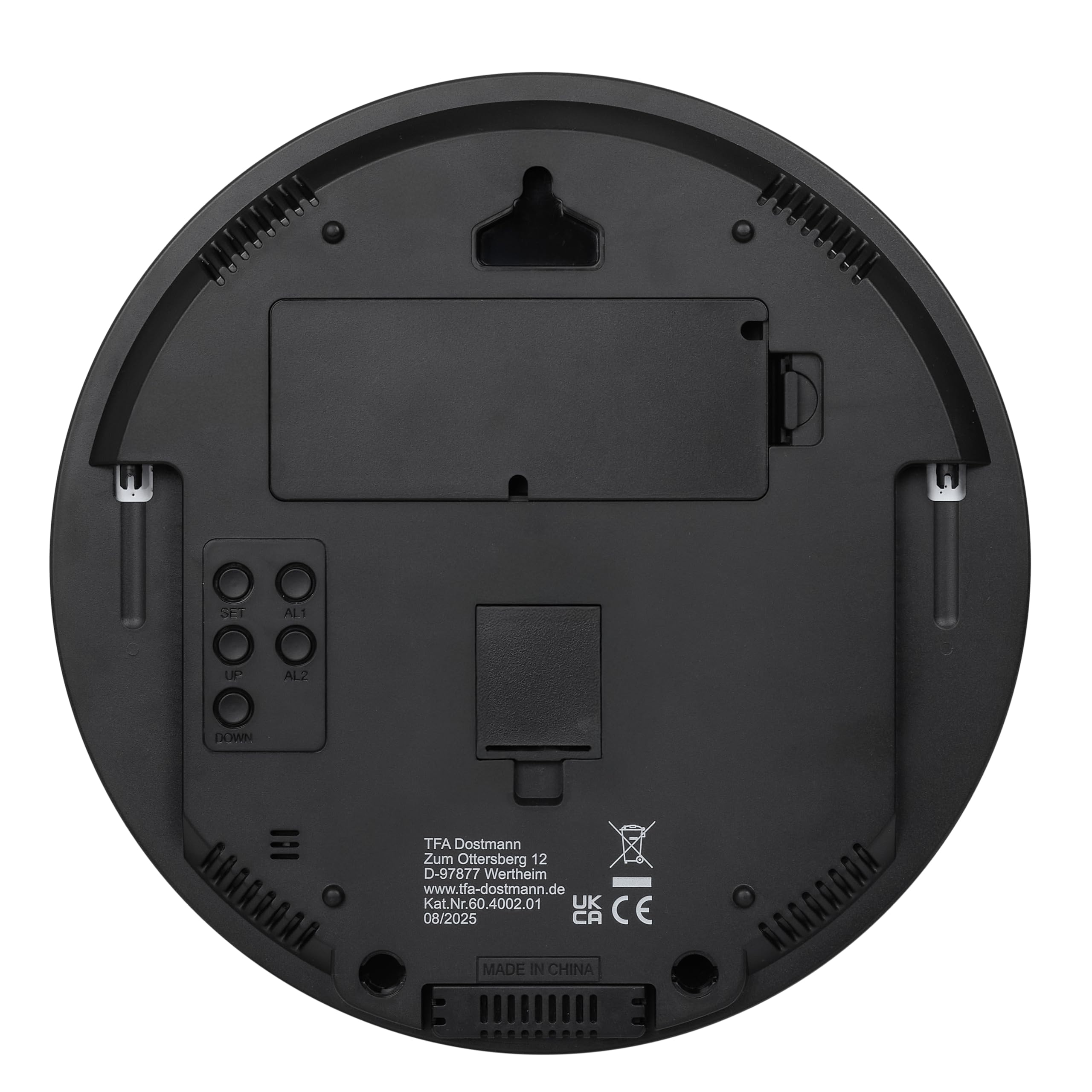TFA Dostmann Horloge Murale numérique LED, 60.4002, avec la température, la Date et Jour de la Semaine, Affichage Calendrier, Format 12/24 h, 3 Niveaux de luminosité, Chiffres Blancs, Noir