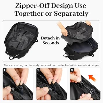 Boavan Vacuum Seal Backpack for Travel with Pump, 55L Large Bag with ZipperOff Detachable Vacuum Compression Bag Waterproof Carry On Large Travel Bag for Airline,Bags and Backpack Used Independently