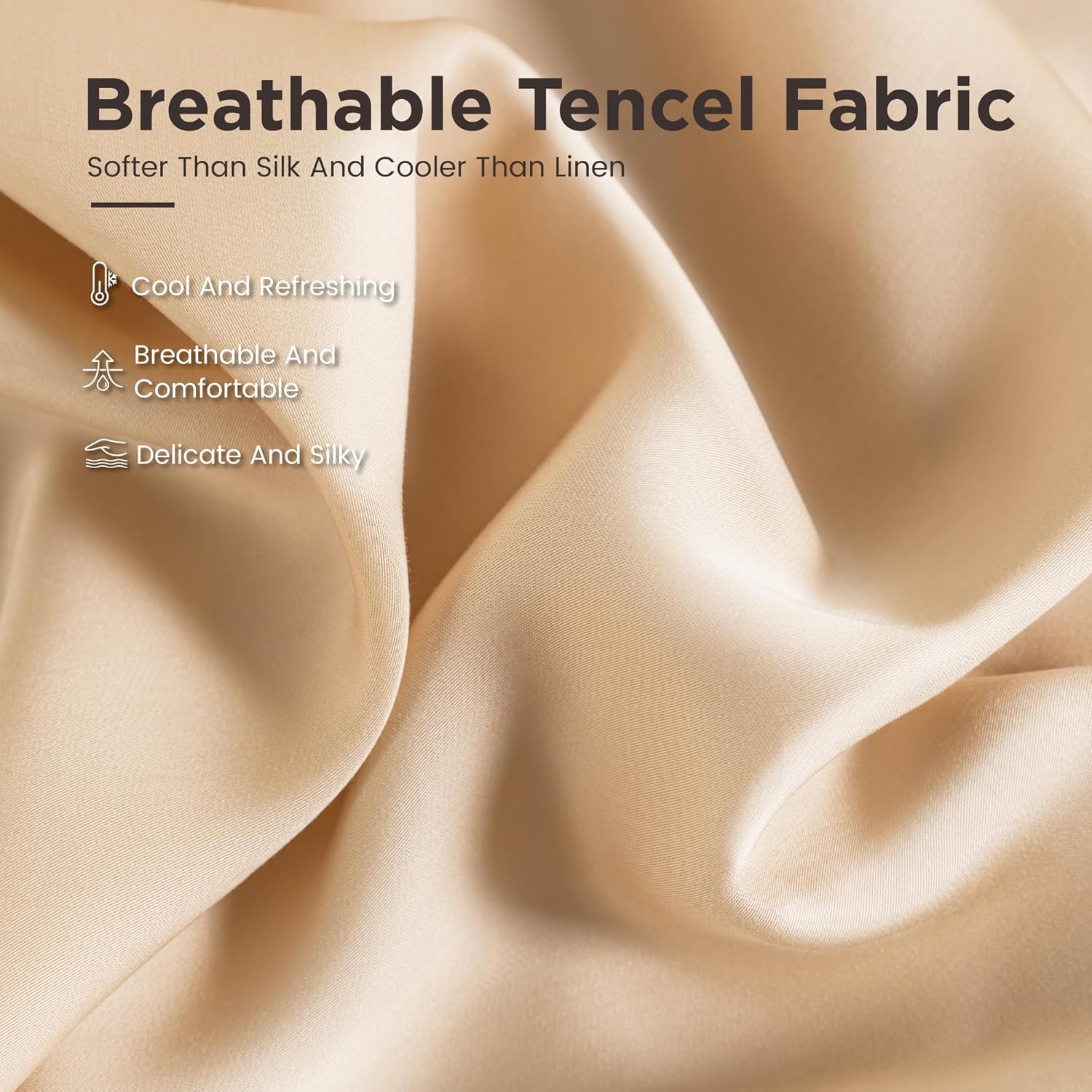 Sophia & William 100% Tencel Lyocell Full Sheet Set - 4 Pieces, Extra Soft and Cooling Bed Sheet Set Derived from Eucalyptus, Champagne - with 2 Pillowcases & 1 Deep Pocket Fitted Sheet