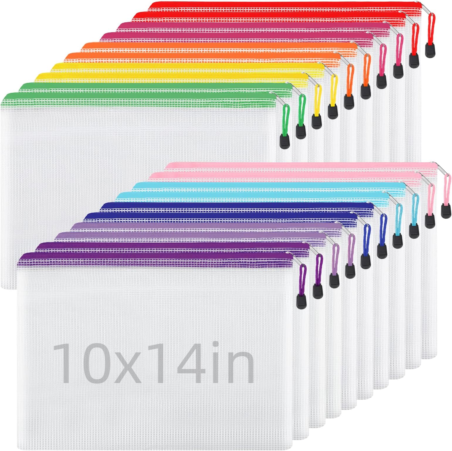 SUNEE Mesh Zipper Pouch 10x14 in (10 Colors, 30 Packs