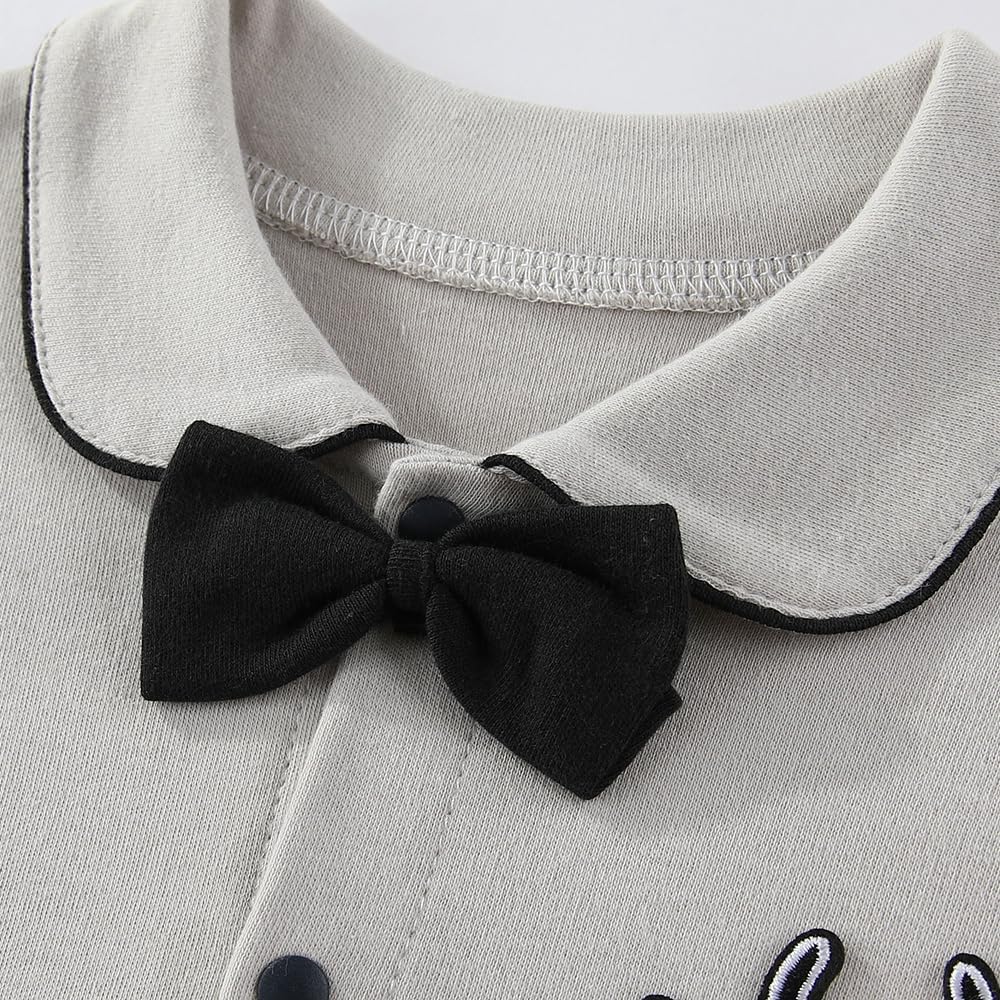 Gajaous Newborn Baby Boys Formal Bowtie Collar Rompers Long Sleeves Bodysuit Jumpsuit Overall 0-12M
