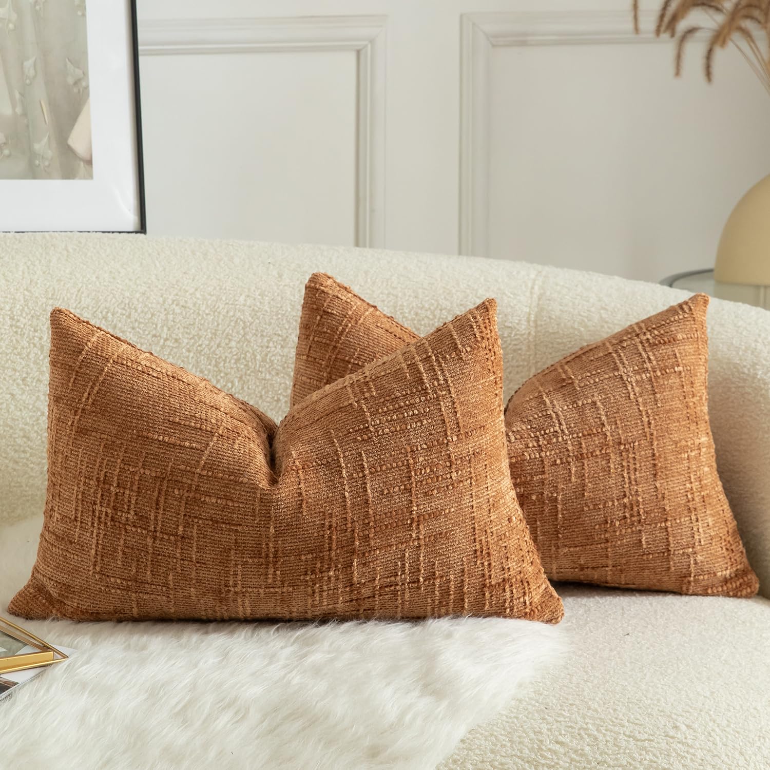 MANDIOO Chenille Lumbar Covers Pack of 2