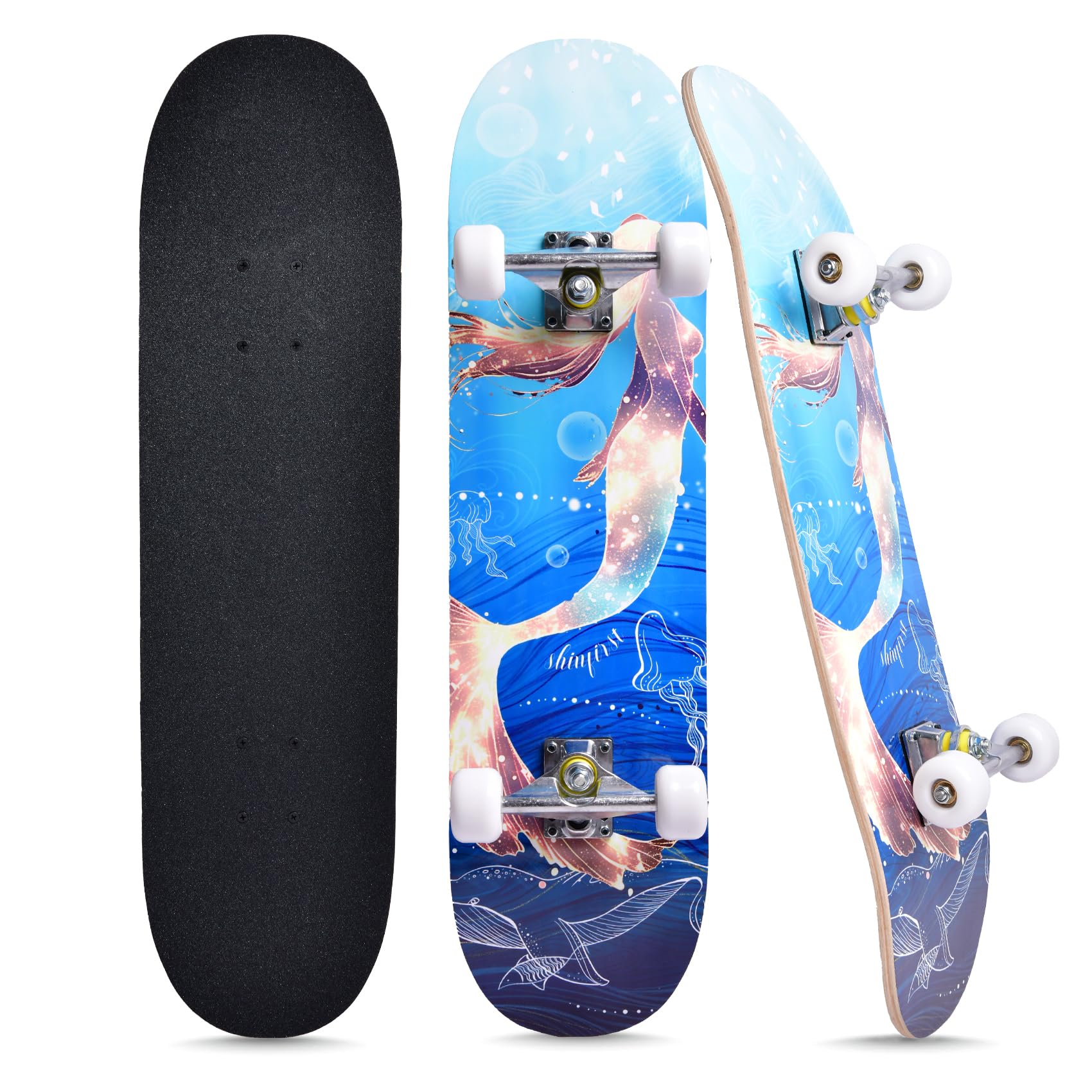 Skateboards for Beginners Kids Boys Girls and Adults,31''x8'', 7-Layer Maple, Double Kick Concave, Fascinating Cool, Solid&Durable