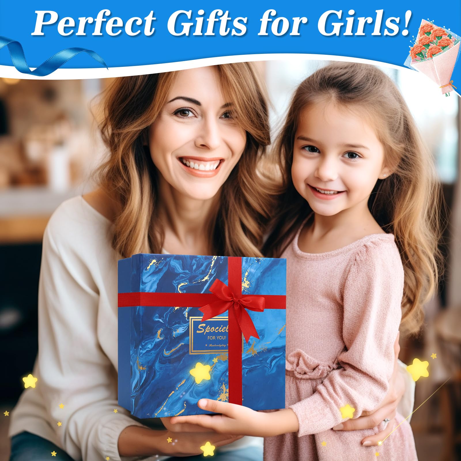 UGBO Regalo per Ragazza Adolescenti di 9 10 11 12 13 14 anni Idee Regalo Donna Regali di Compleanno Regali di Natale Blu Tazza di Vetro con Coperchio e Cannuccia Tazza da Caffè per Sorella