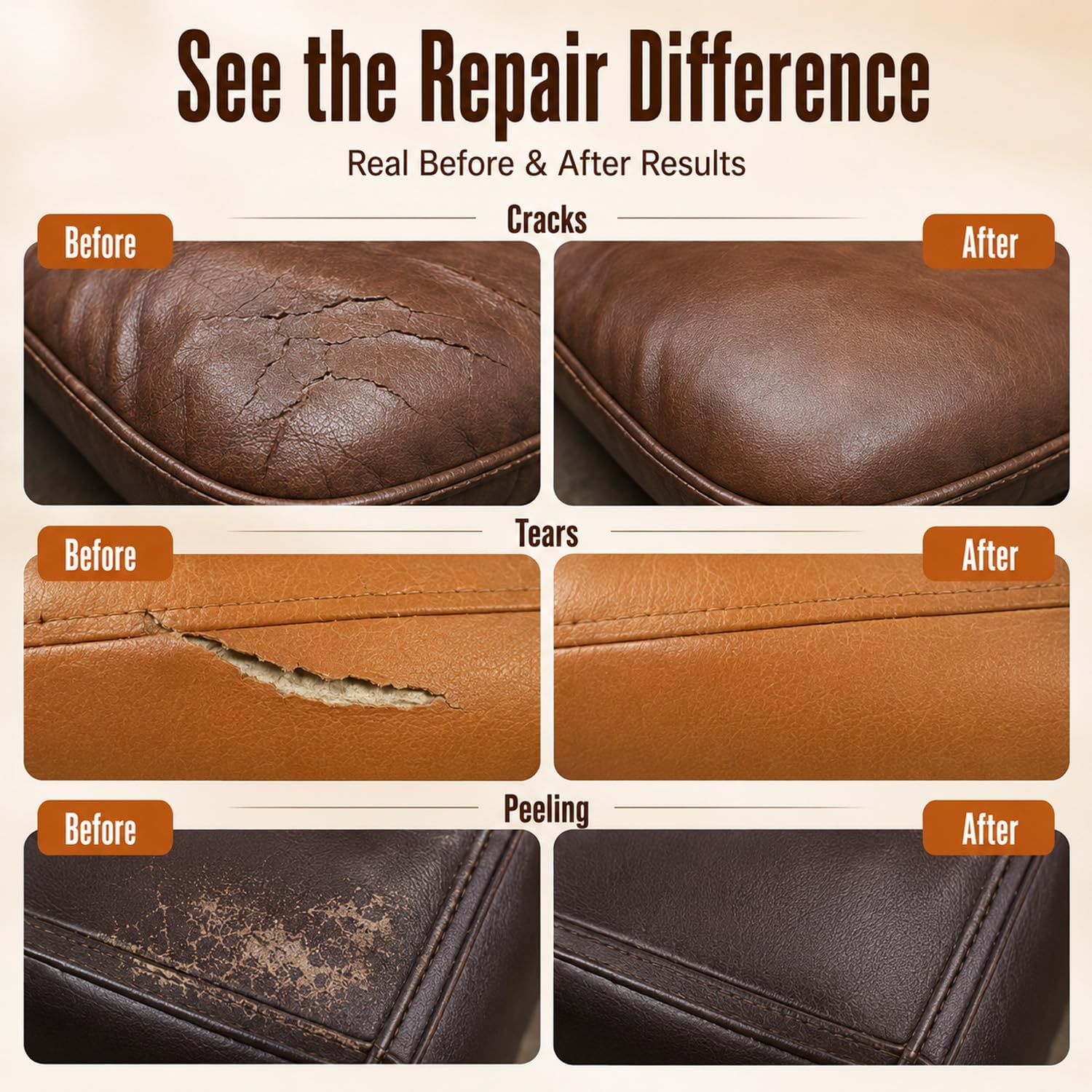 ARCSSAI ARCSSAL Brown Leather Repair Kit for Furniture, Leather Couch Repair Kit for Sofa, Jacket, Car Seats and Purse with Super Easy Instructions, Restores Any Material, Bonded, Pleather, Genuine thumbnail