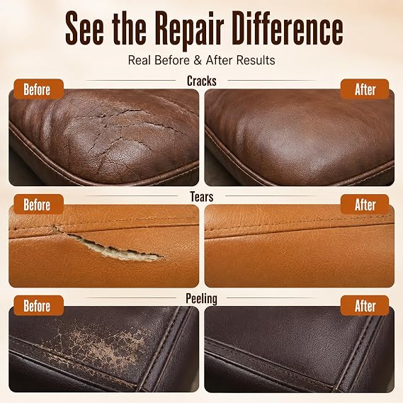 ARCSSAI ARCSSAL Brown Leather Repair Kit for Furniture, Leather Couch Repair Kit for Sofa, Jacket, Car Seats and Purse with Super Easy Instructions, Restores Any Material, Bonded, Pleather, Genuine