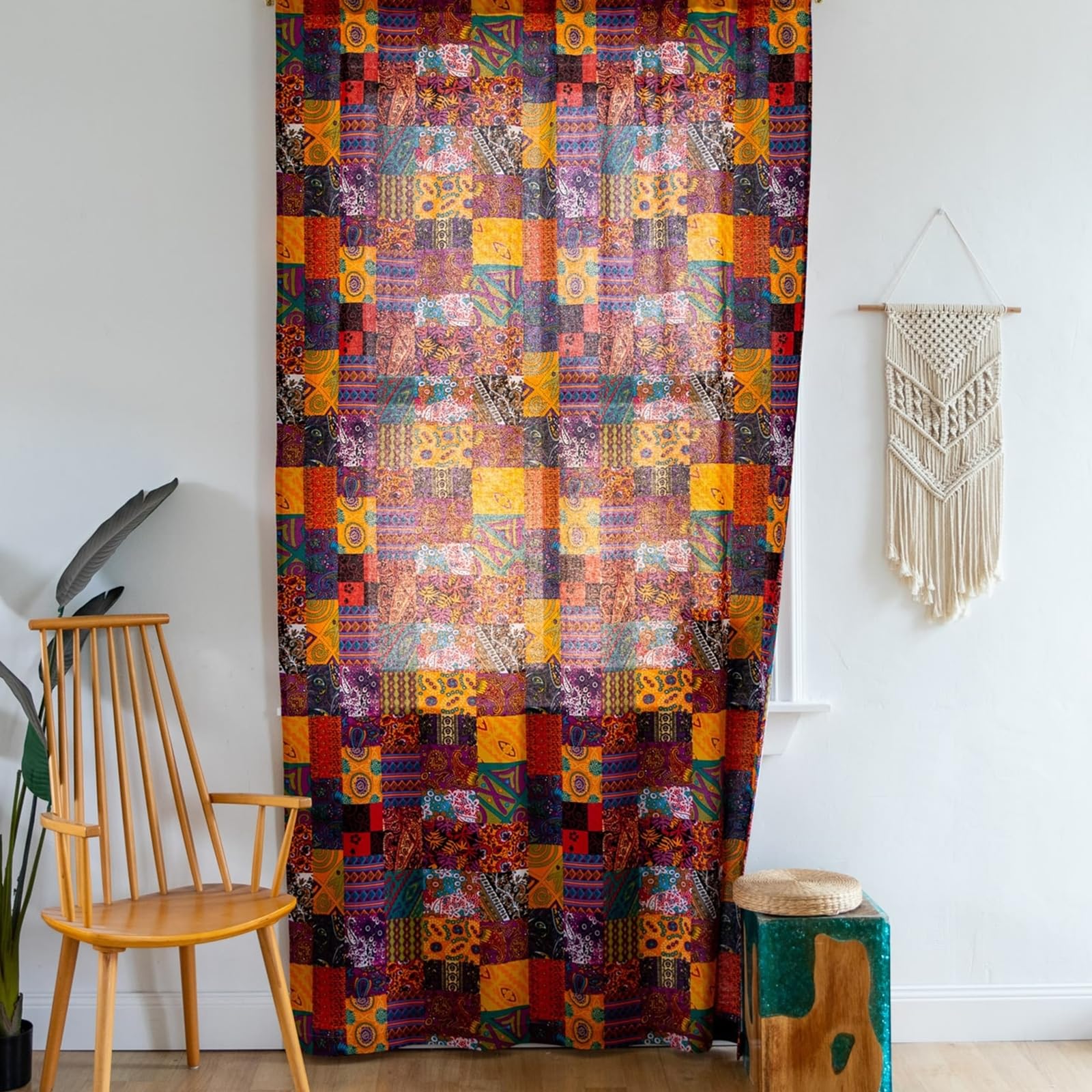 Rideau rideau brise bise semi occultant en coton lin à motifs fleurs ethniques 140x280 cm