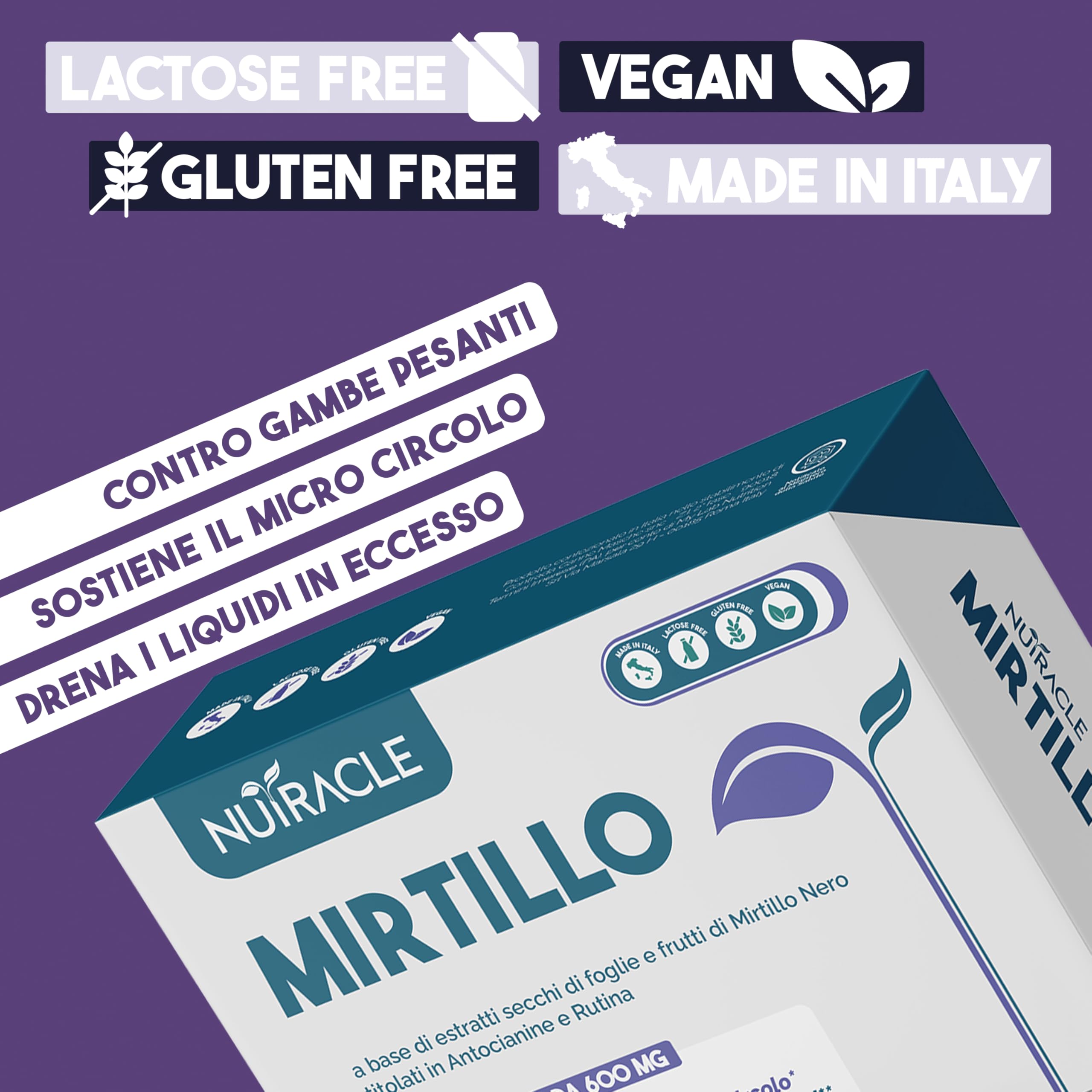 Nutracle Mirtillo nero 60 compresse da 600mg | Integratore Microcircolo Gambe, Capillari, Vene Occhi e Vista | Drenante per Circolazione Titolato in Antocianine e Rutina (60 compresse (1 Confezione))