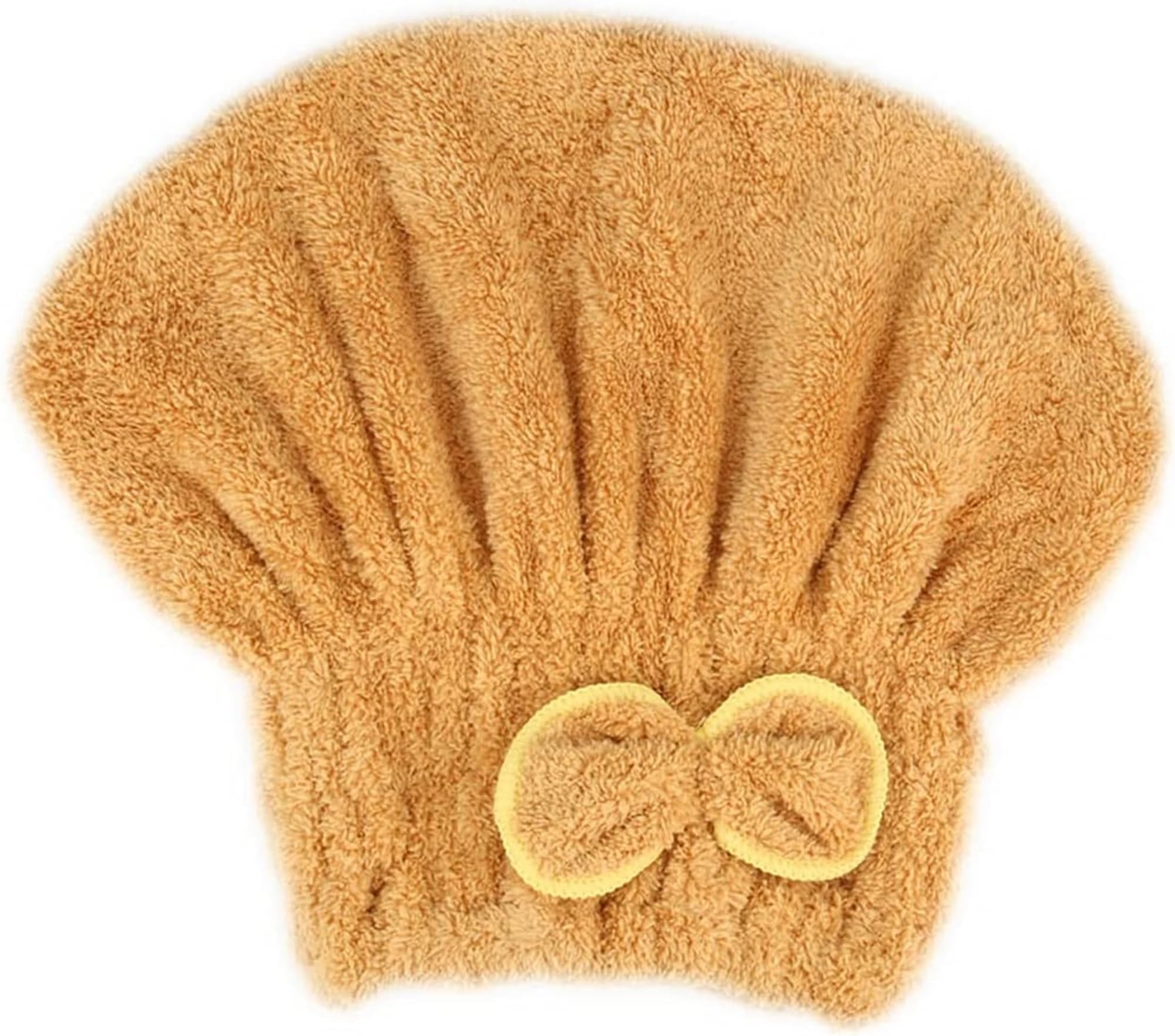 AUGEN Microfiber Fabric Bow Hair Towel/Hair Wrap, Cotton Hair Drying Cap, Hair Towel Lightweight Shower Cap Quick Dry Magic Cap Hair Towel Super Absorbent Towels Cap for Girls Women (Peach)-image-4