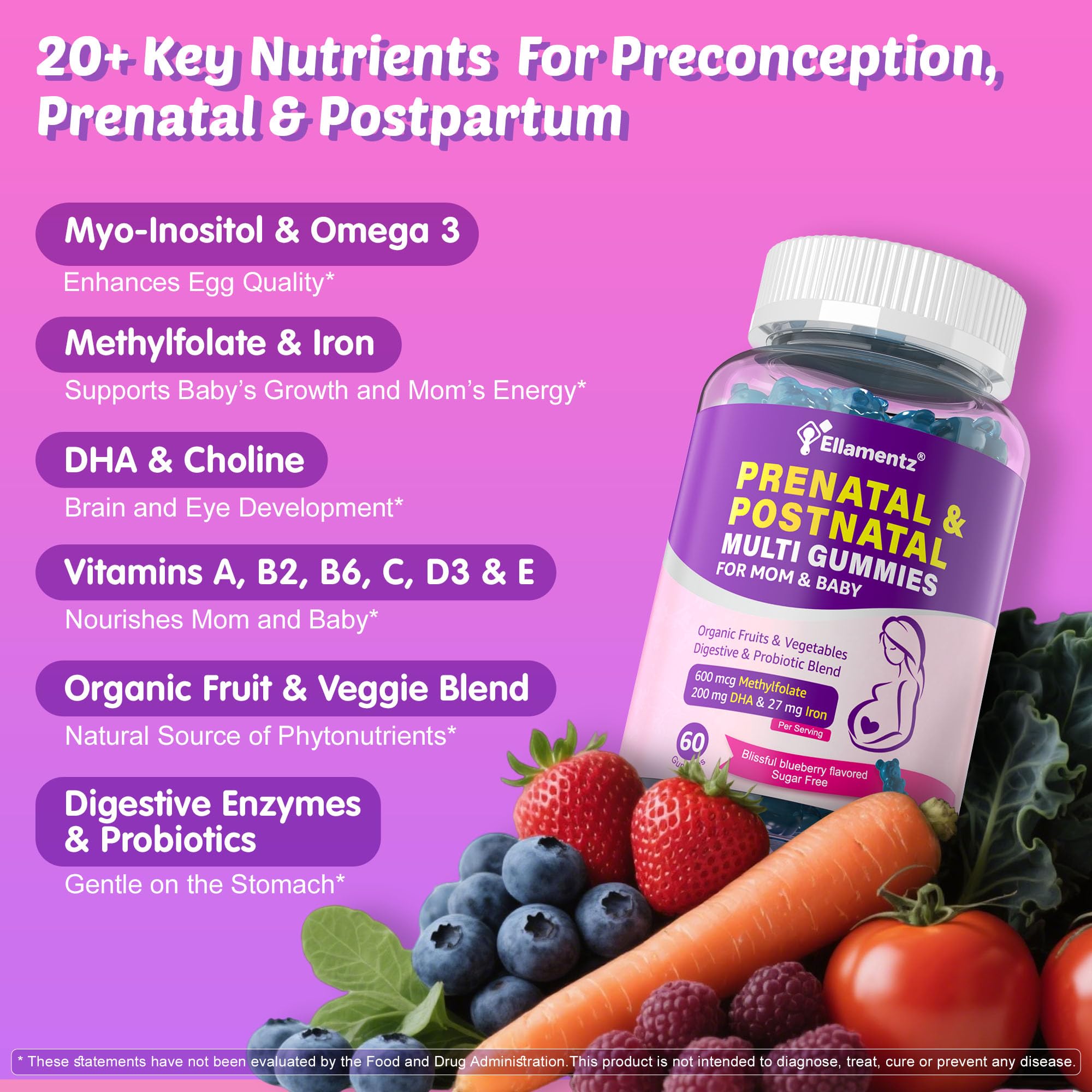 Prenatal Vitamins for Women Gummies + Methylfolate, DHA & Iron, Vegan,120Ct — Amazon image 4