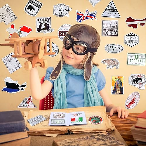 Miniatura 5 de Juego de 696 libros de pasaporte, 48 piezas de libro de pasaporte falso con 648 calcomanías de viaje surtidas para álbumes de recortes, recuerdos de