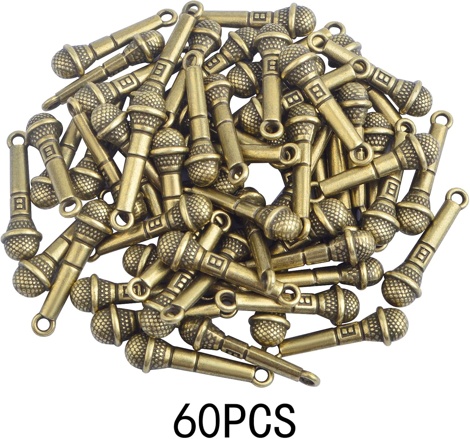 60pcs Tibetan Microphone Pendant Charms Vintage Alloy Music Theme Charms Accessories for DIY Necklace Bracelet Keychain Jewelry Making Decor image 2