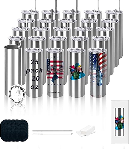 Miniatura 8 de JKGTKC Paquete de 25 vasos rectos de sublimación de 20 onzas, vaso de vacío de acero inoxidable de doble pared con pajita de metal y tapa de silding