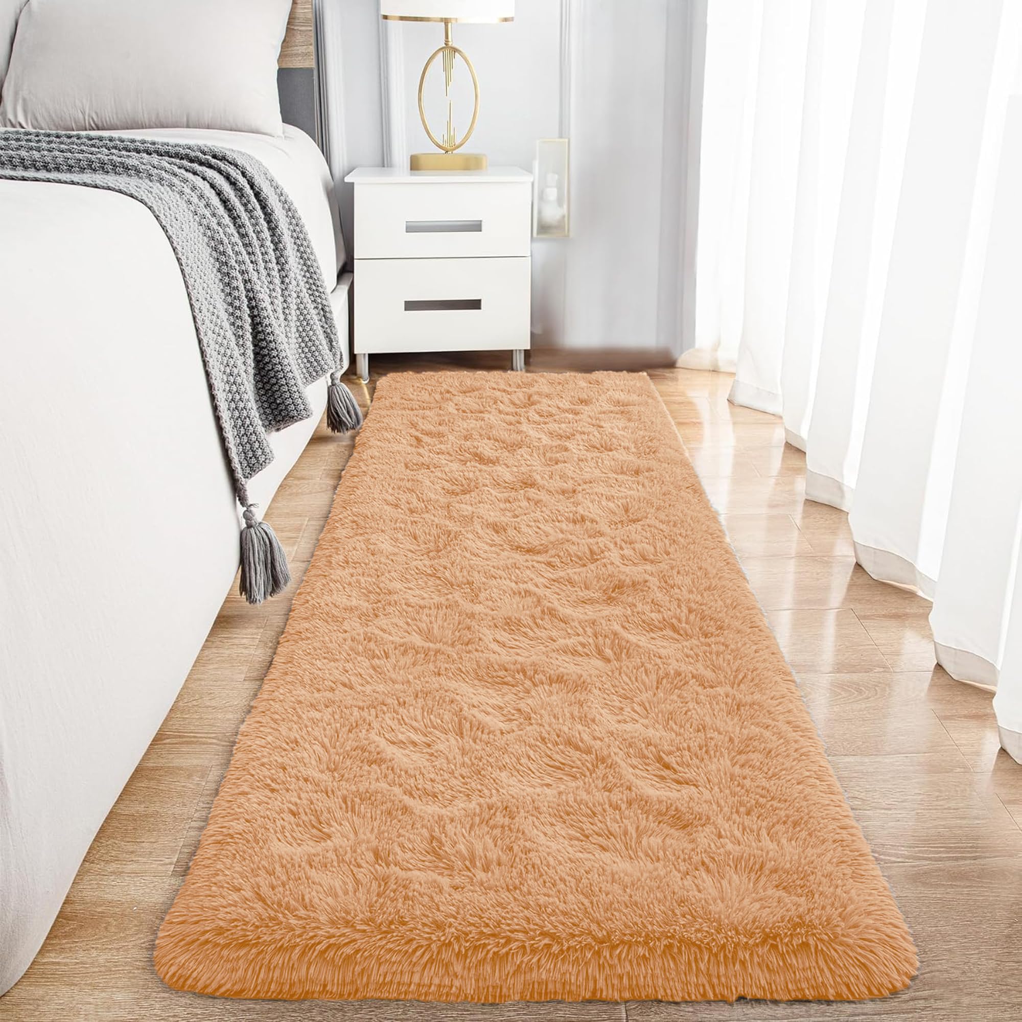 Hafaa Fluffy Shaggy Rugs Living Room Beige 80x300 cm, Long Non-Slip Carpet Runner Rugs for Hallway, Soft Thick Pile Bedside Rug for Kids Bedroom, Nursery Room Non-Shedding — image 1
