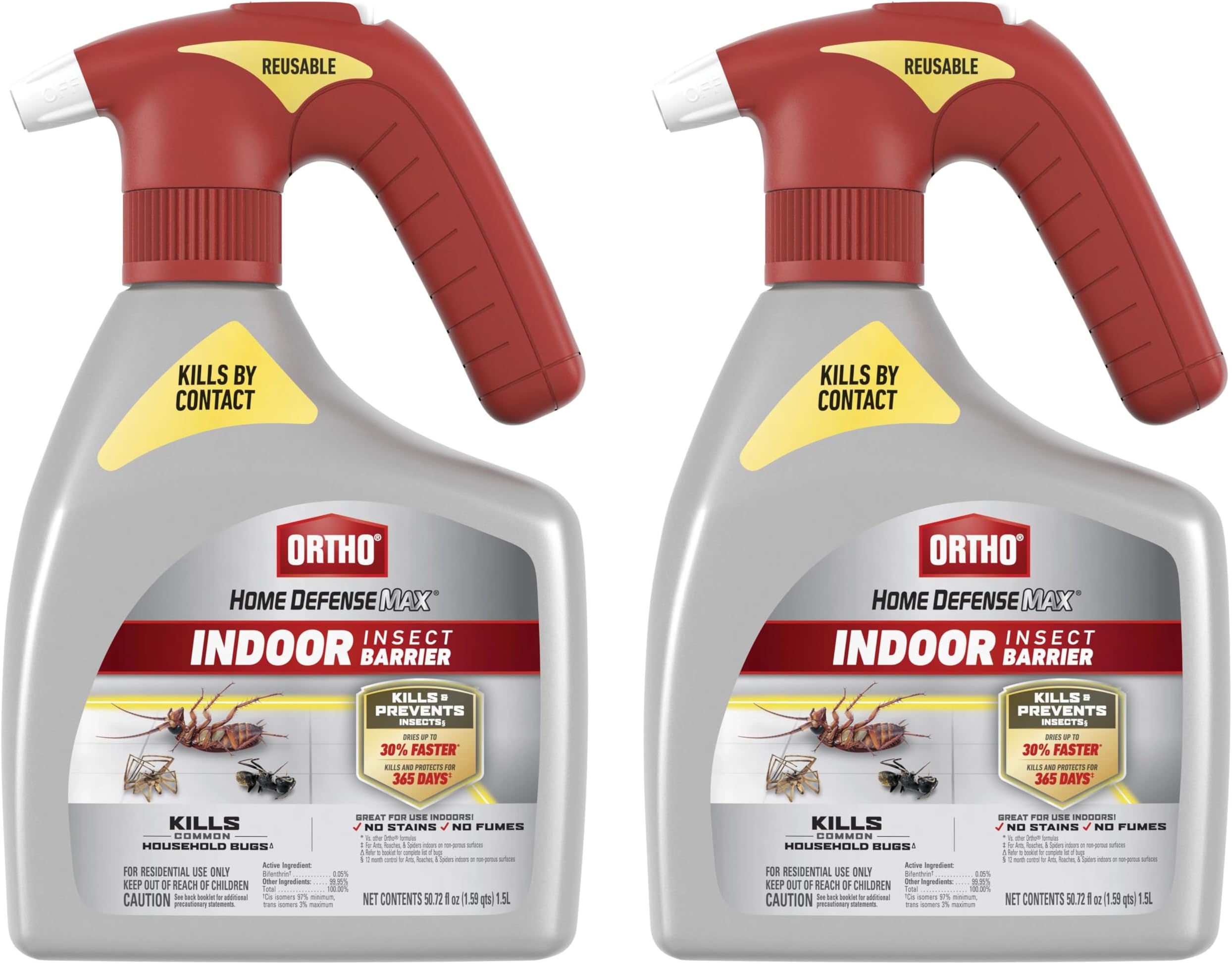 Ortho Home Defense Max Indoor Insect Barrier with Battery-Powered Sprayer - Home Defense Bug Spray Kills Ants, Roaches, Spiders, Fleas and Ticks, 1.5 L (2-Pack)