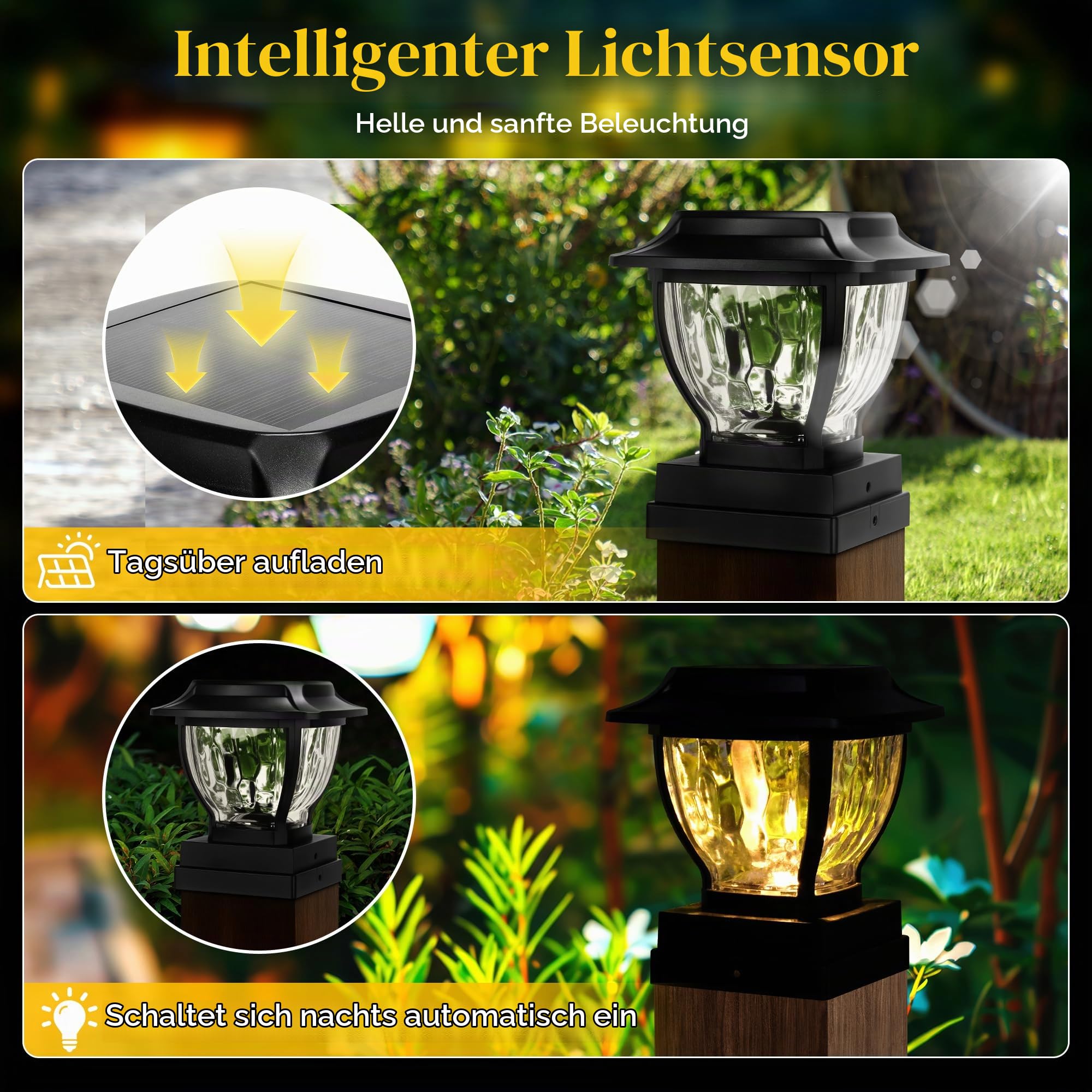 TOSHIN Solar Pfostenkappen Licht, LED Pfostenleuchte Außen, 2 Modi Solar-LED-Wegleuchten für den Außenbereich für Garten, Terrasse, Landschaft, Gehweg (4 Stück, Warmweiß)