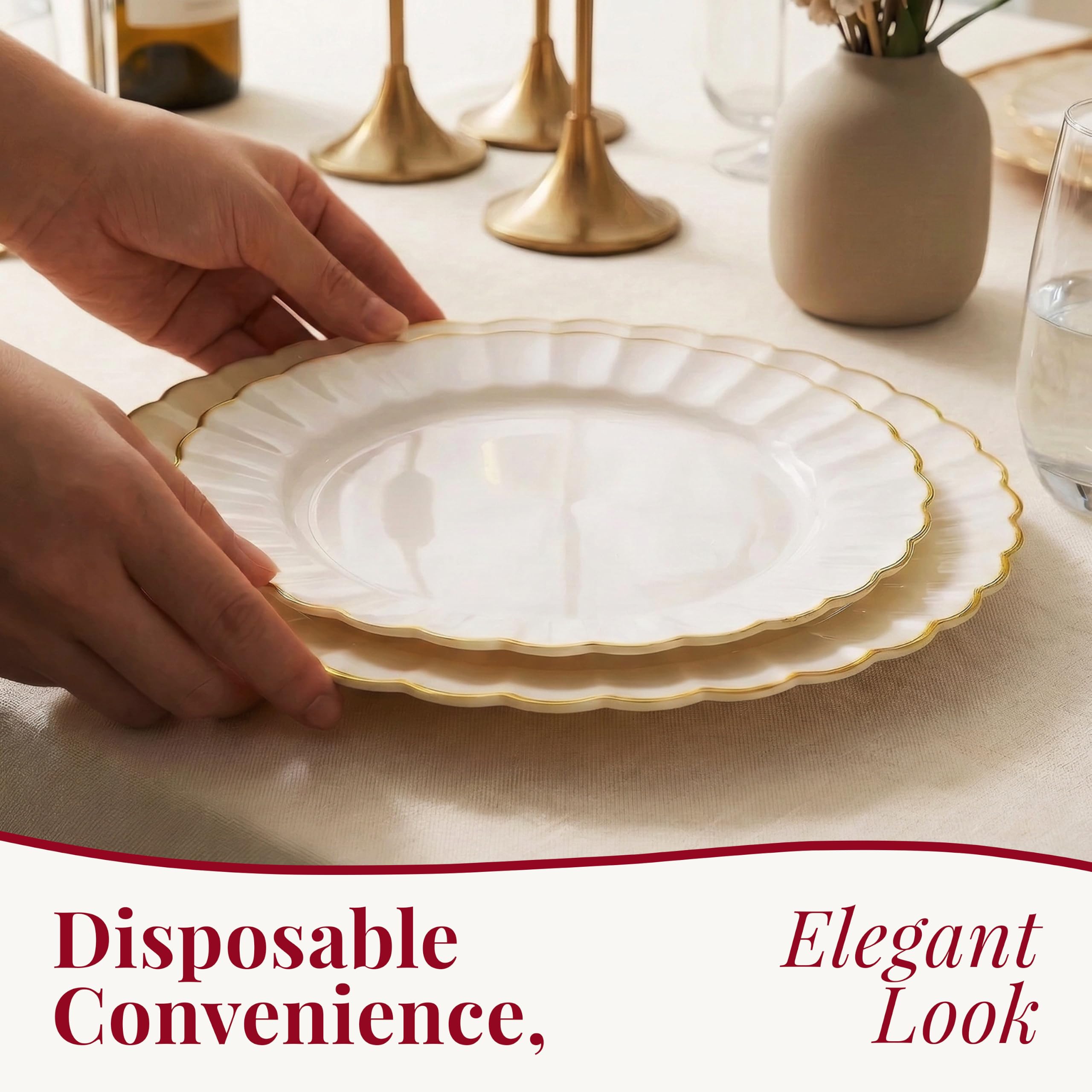 Gold Scalloped Plates - 100 Pack for Weddings -2