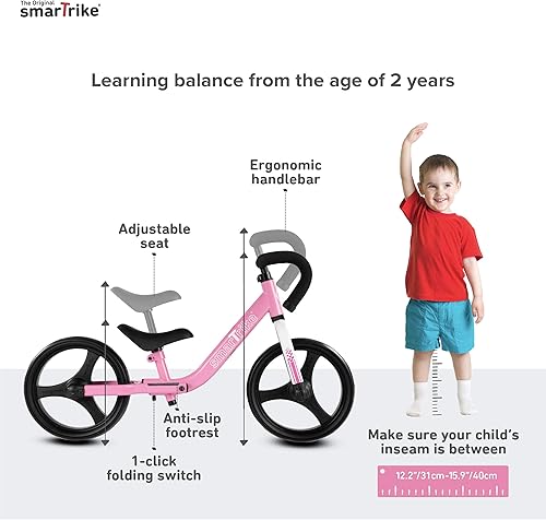 Miniatura 2 de smarTrike - Bicicleta de equilibrio para niños y niñas de 1, 2, 3, 4 y 5 años de edad, plegable para niños y niñas, bicicleta ajustable para niños,