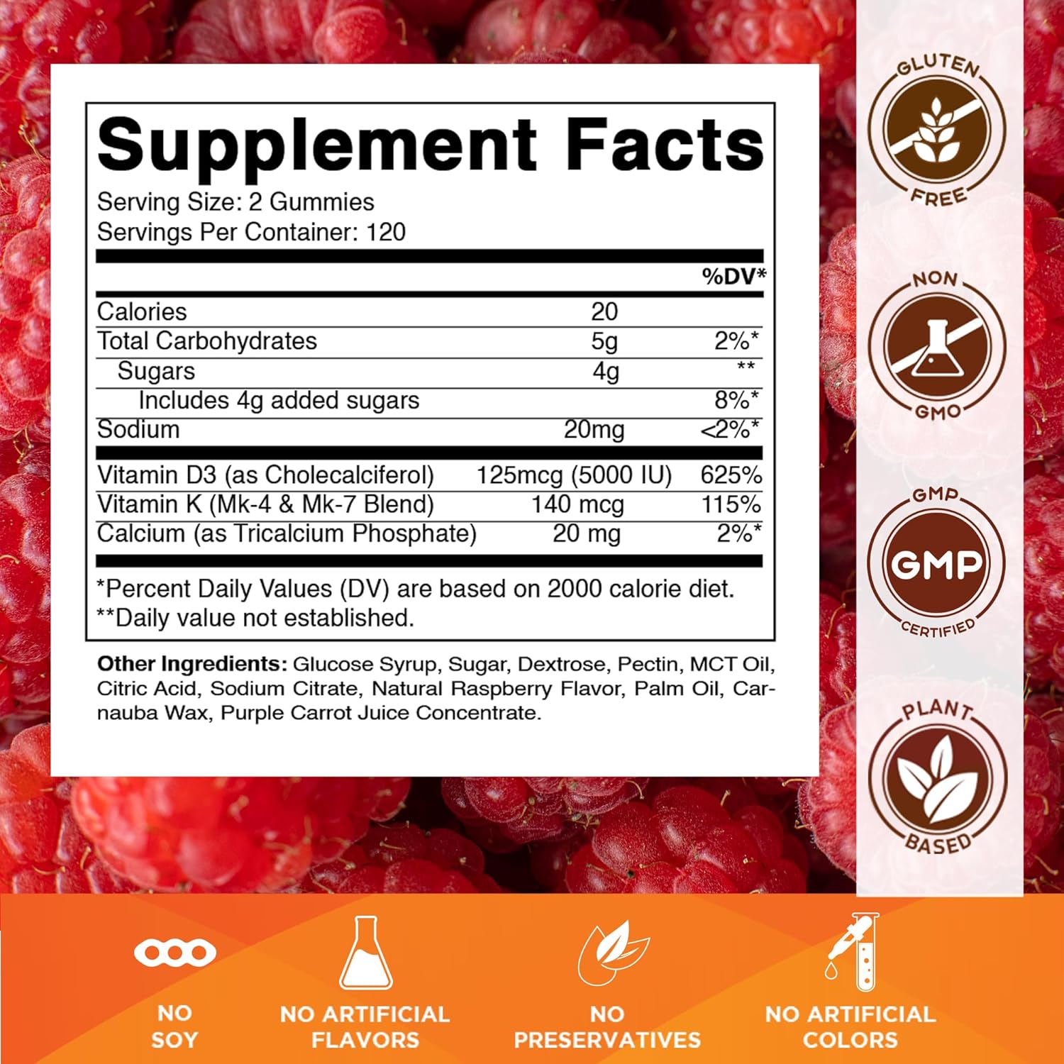 Vitamatic Vitamin D3 K2 with Calcium Gummies - 240 Count - Non-GMO, Gluten Free - Image 2