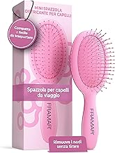FRAMAR Mini Travel Hair Brush - Mini Bag Brush, Small Hair Brush, Hair Accessories, Hair Brush, Compact for Travel, for All Hair Types - Pink