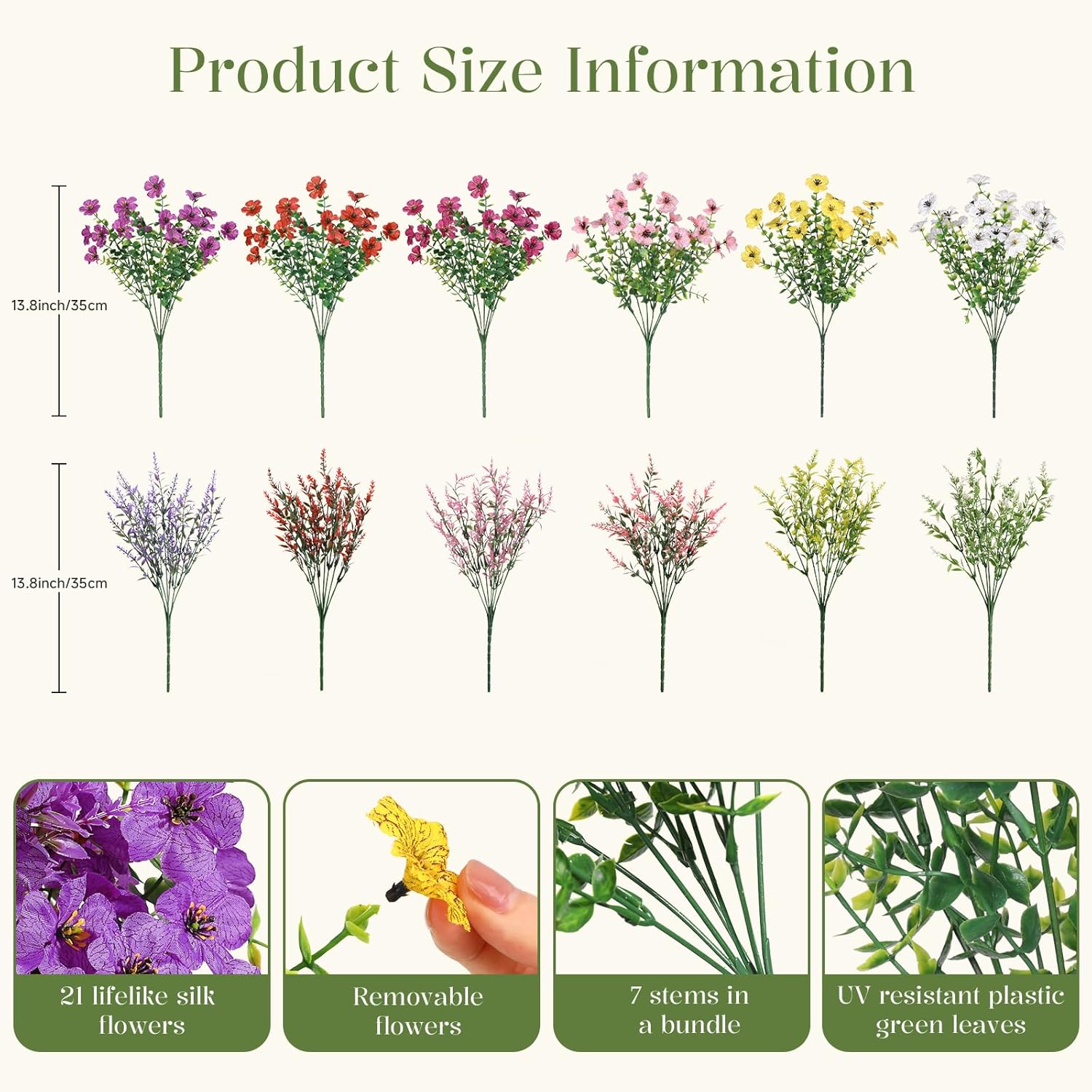 SHareconn 24 Bundles Artificial Flowers for Outdoors, Faux Plants Fake Silk Colorful Daisy Eucalyptus Lavender, UV Resistant for Outside Home Porch Patio Spring Decor, RedRosyPurpleYellowPinkWhite
