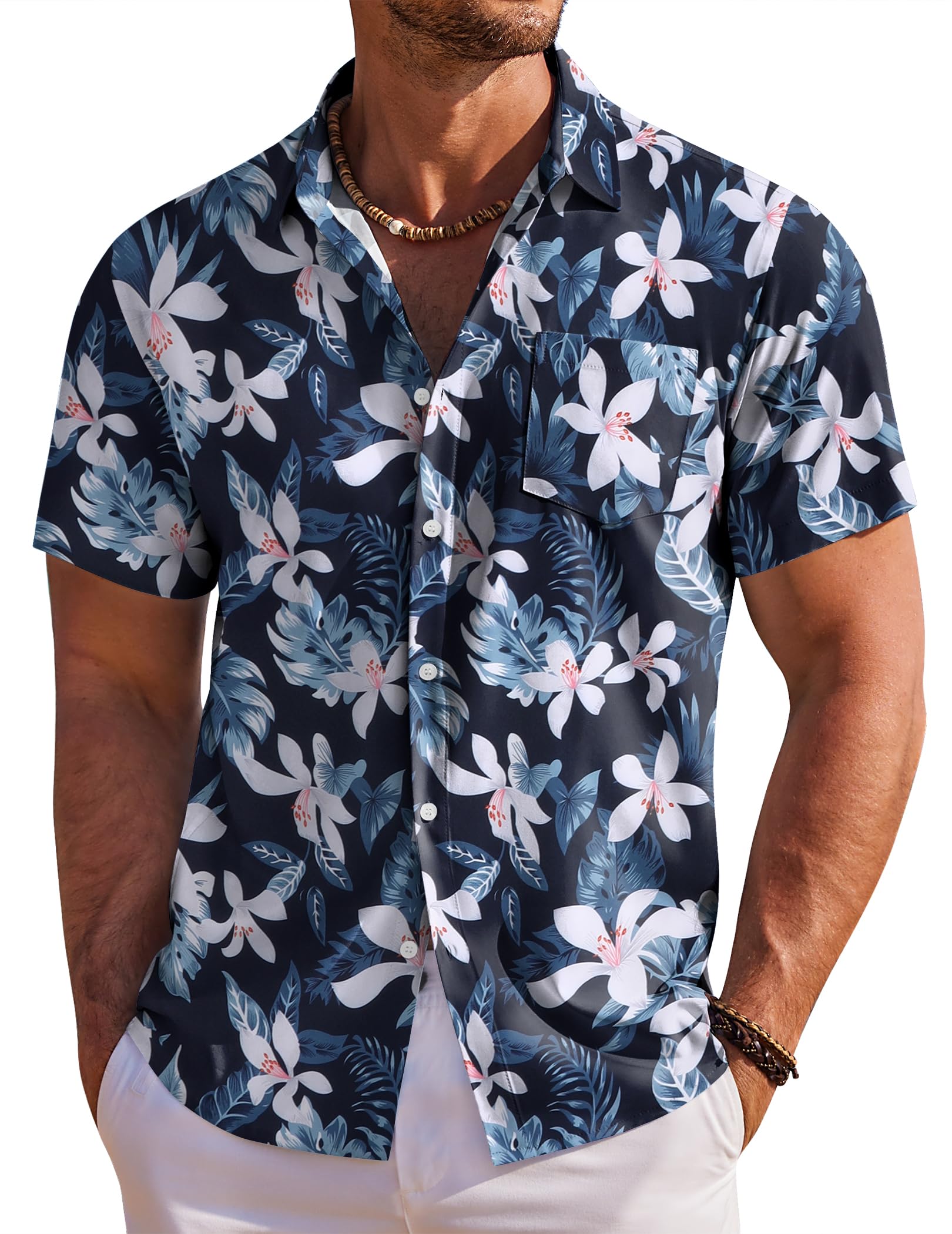 COOFANDY Hawaii Hemd Männer Kurzarm Sommerhemd Hawaiihemd Herren Urlaubshemd Blumen Strand Hemd Regular Fit