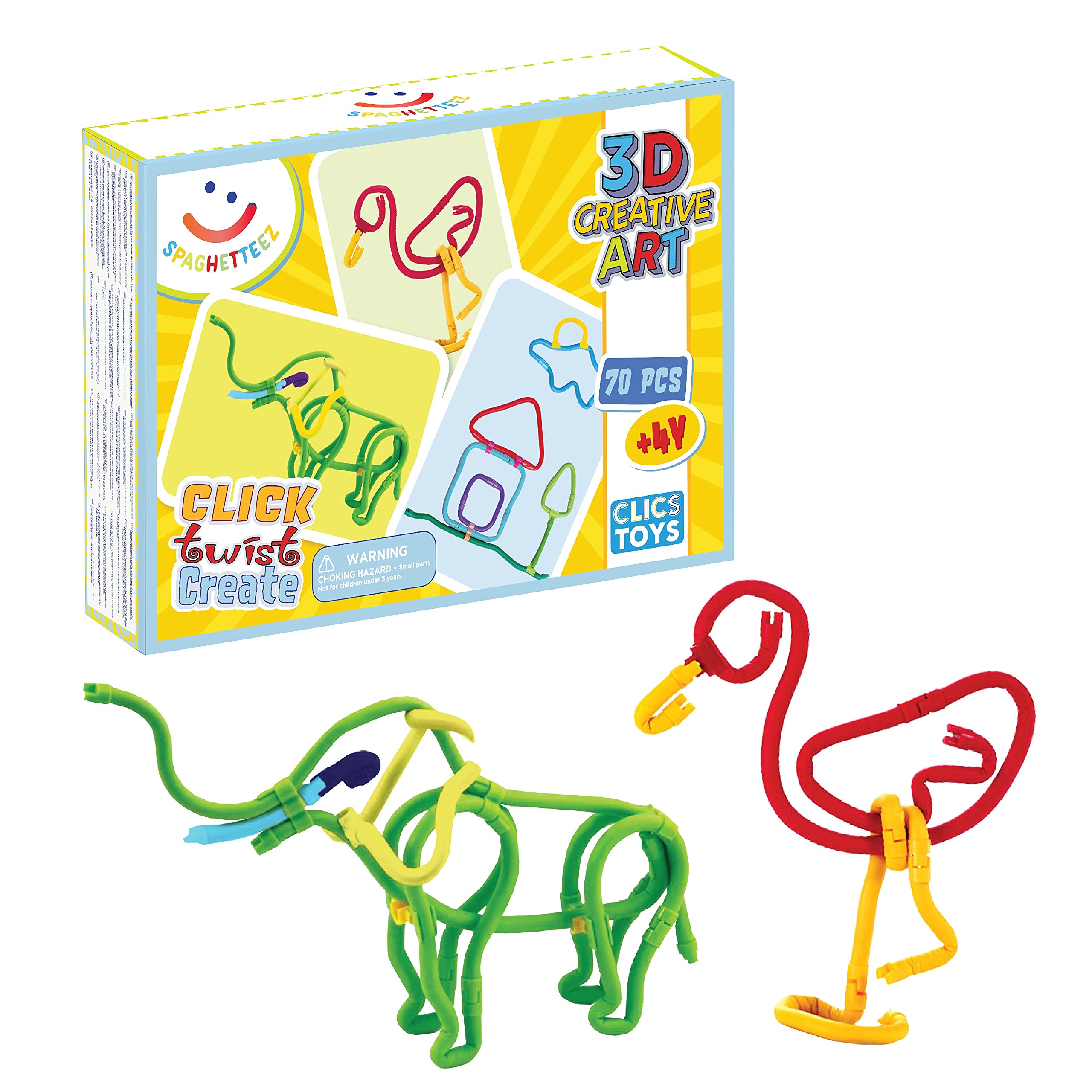 spaghetteezCraft kit for Kids from 4 Years, Sensory Toys for Boys and Girls, Ideal as a Gift, Flexible Construction Toys for Arts and Crafts in a Set of 70 Pieces