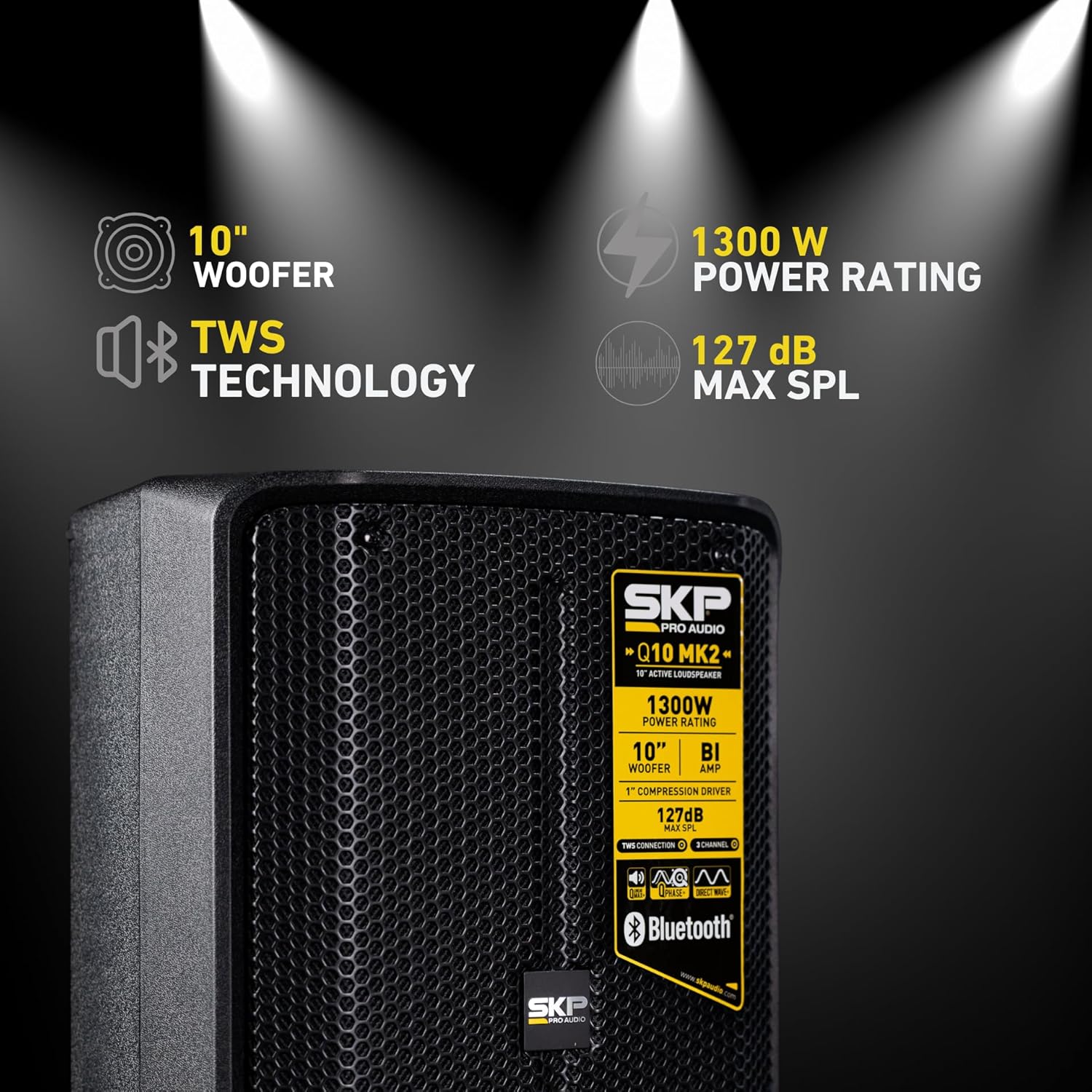 SKP Pro Audio Q10 MK2 rear panel with inputs, outputs, and controls