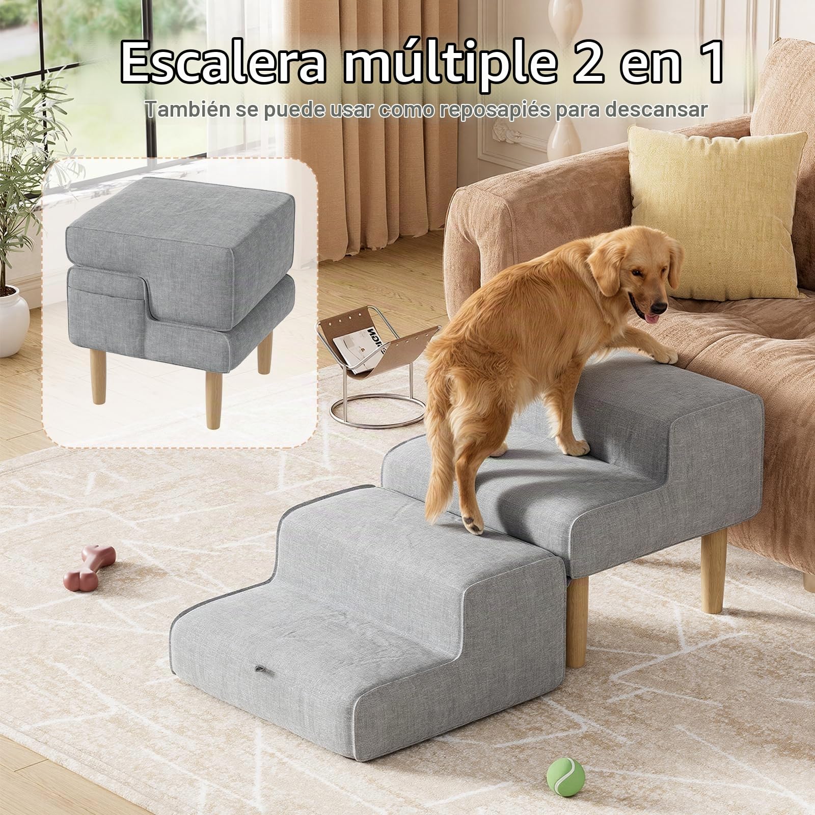 Escalera para perros, 2 en 1, escalera plegable para perros, escalera para perros pequeños y grandes, escalera para sofá y cama, 4 peldaños, 32 cm de alto, para gatos viejos, gris