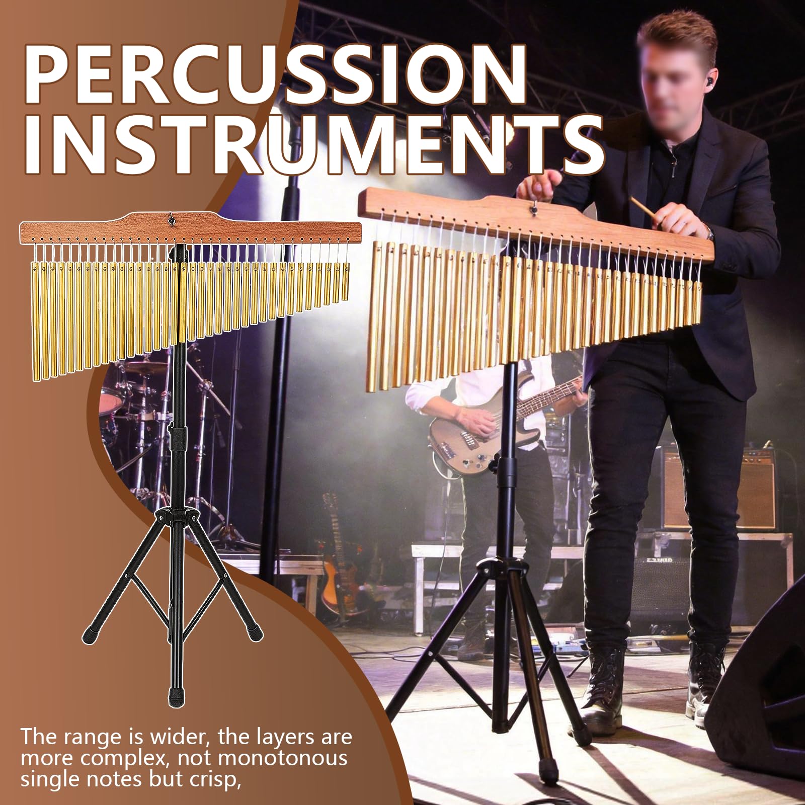 Bar Chimes 36 Toni, Carillon a Vento Percussioni con Supporto Regolabile 72-115cm Campanelli in Alluminio con Barra in Legno e Battente per Banda Scuola Studio e Meditazione
