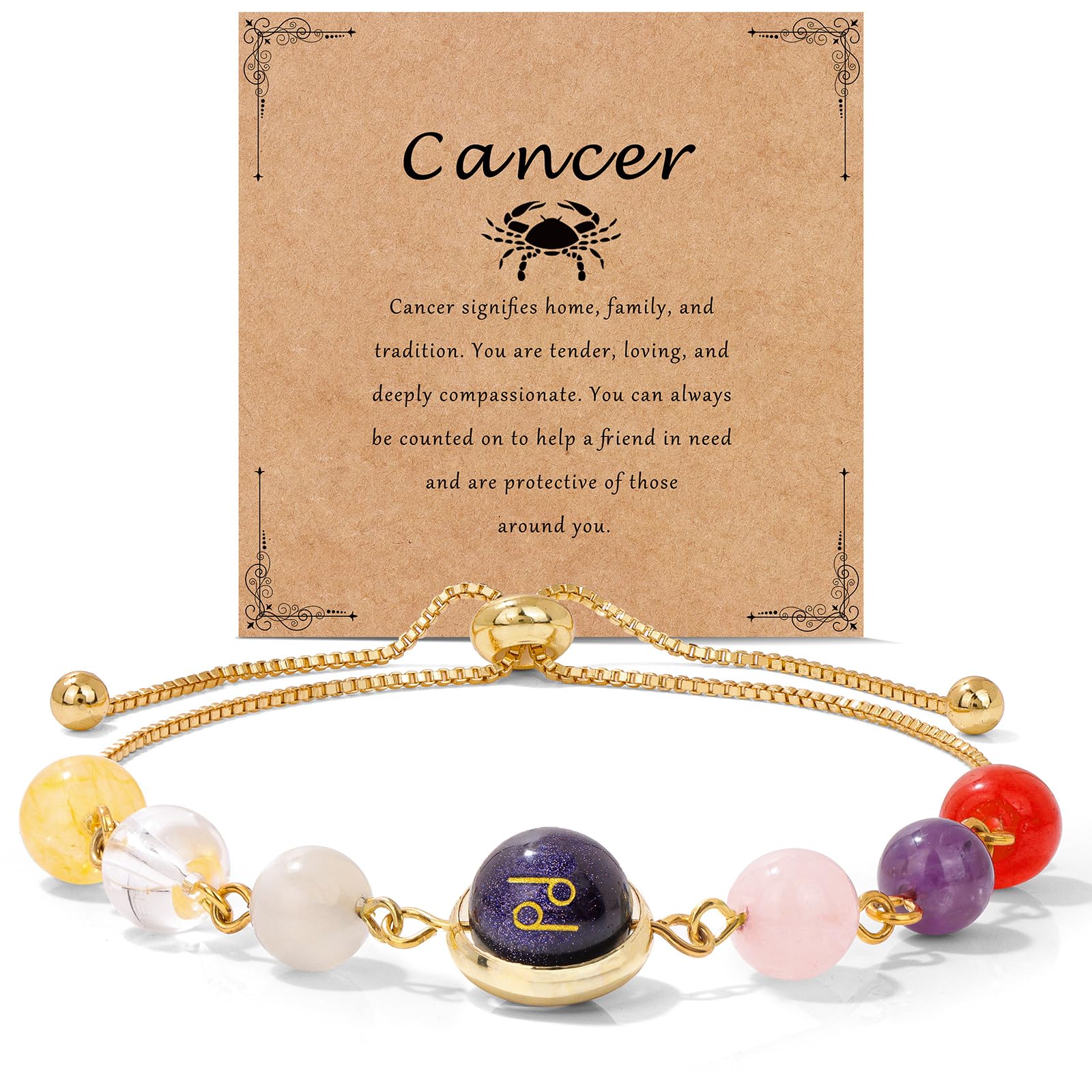Zodiac Bracelets for Women 18K Gold Plated Natural Stone Zodiac Sign Bracelets Gemstone Beads Healing Crystal Bracelets Constellation Horoscope Jewelry Gifts