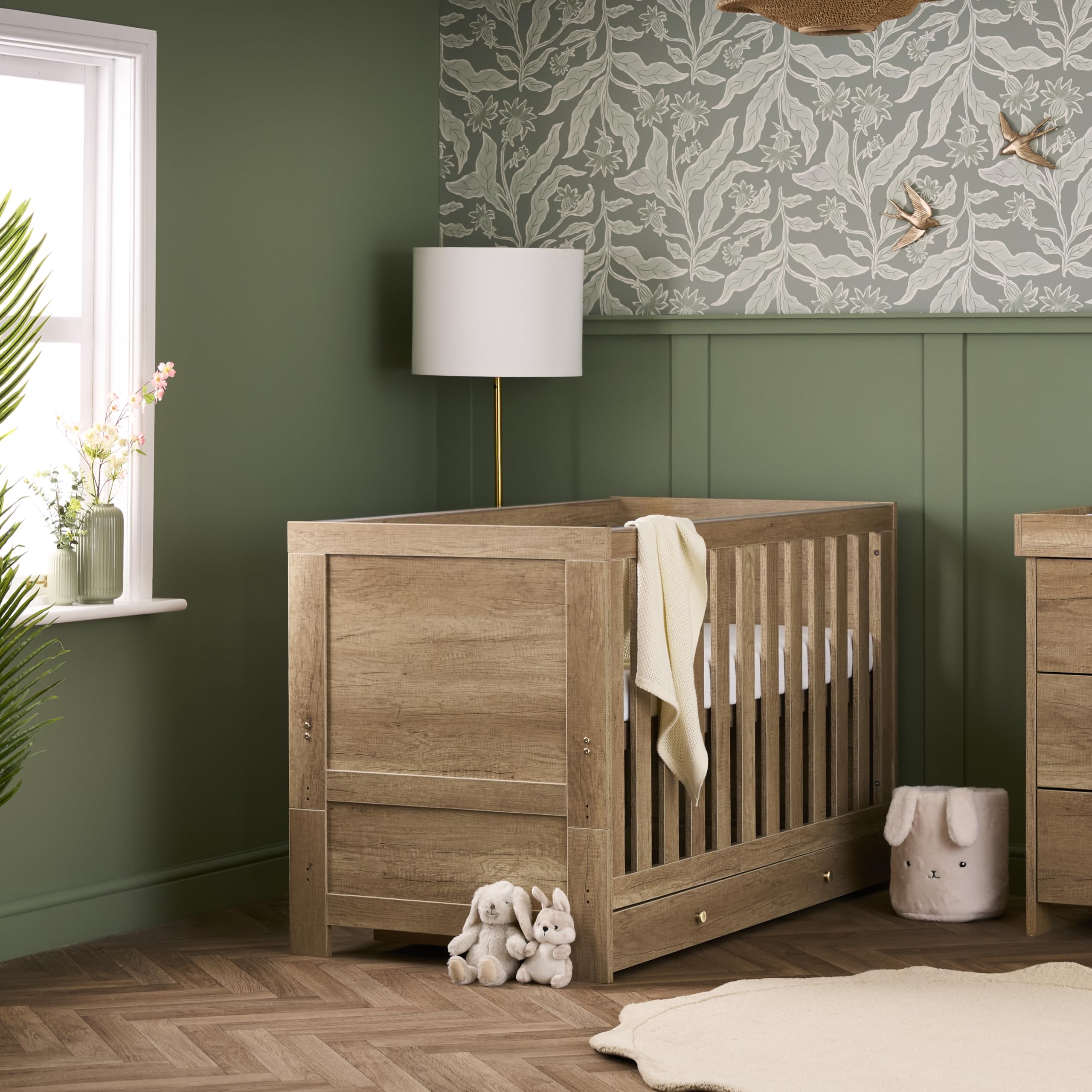 Obaby Nika Under Drawer 140 x 70cm – Oak Cot Bed Storage Drawer with Castors