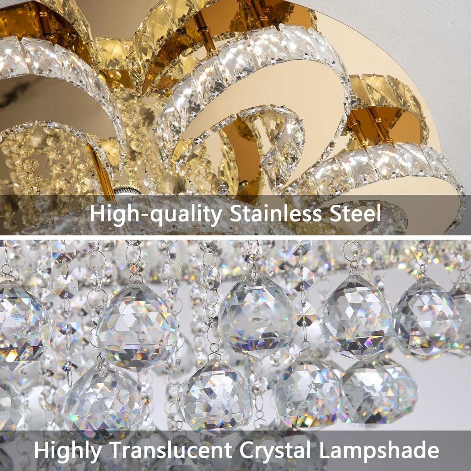 HAIXIANG Modern Chandelier Living Room Light Glam Chandeliers Ceiling Light Fixture Remote Dimmable Lights 40 Inches Luxury Crystal Gold Dining Room Lights