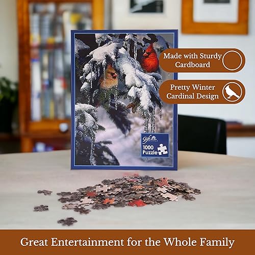 Miniatura 3 de Rompecabezas de 1000 piezas, joyas de la naturaleza - Cardenales en árbol nevado, rompecabezas para adultos y niños