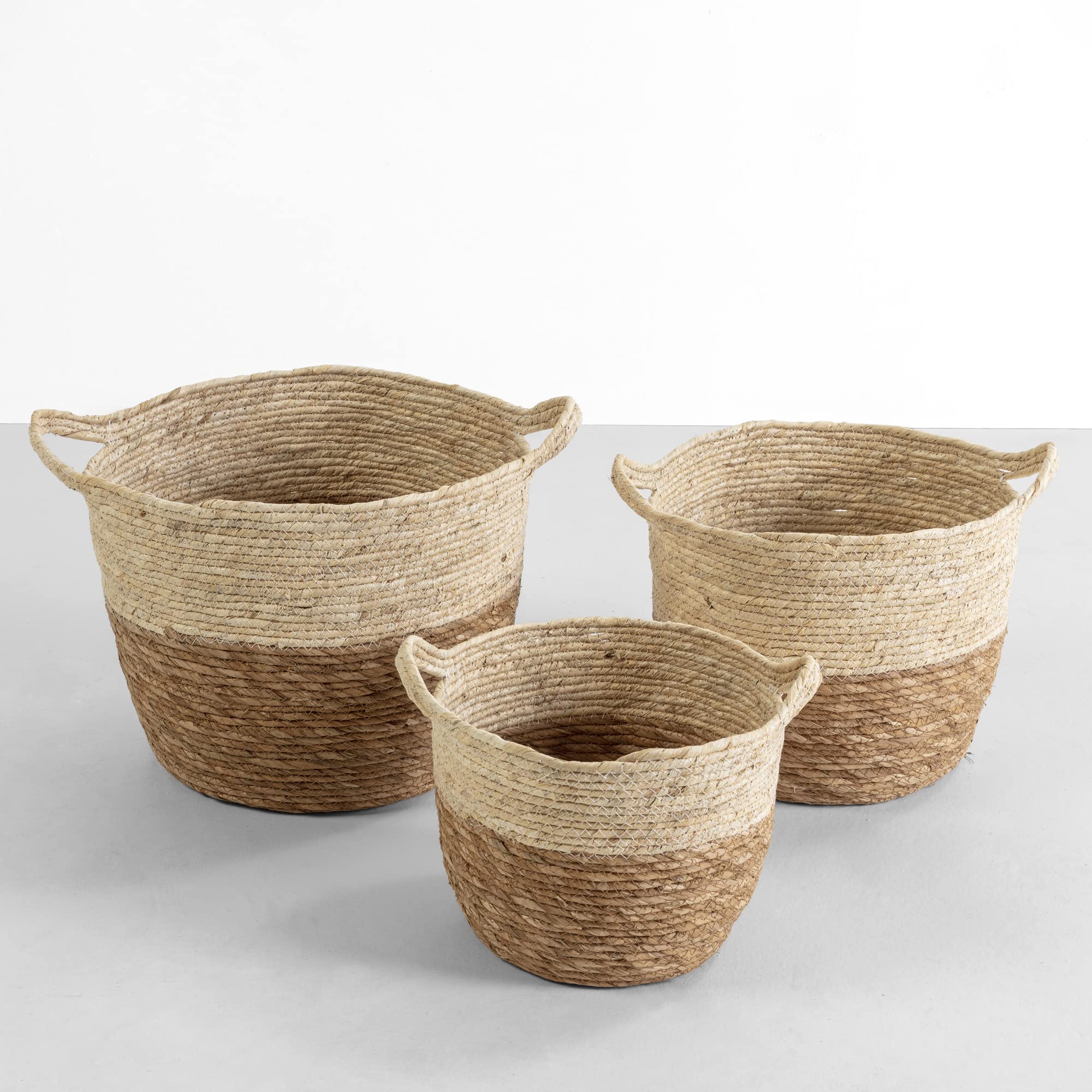 Set de 3 cestas Brais de fibra natural con asas, color blanco/natural