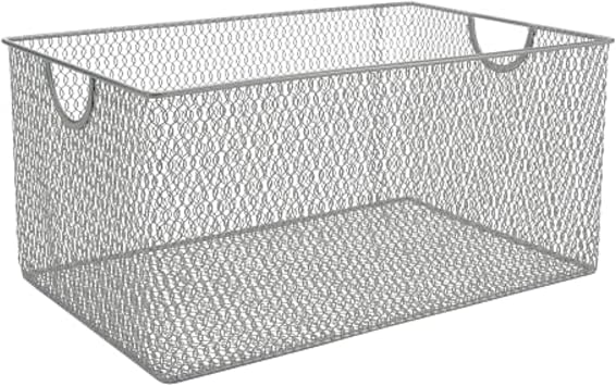YBM Home Mesh Wire Storage Basket for Shelves, Pantry Organization, and Kitchen - Multipurpose Steel Wire Basket Holder Bin for Organizing Office Supplies, Household Toiletries and Laundry Supplies