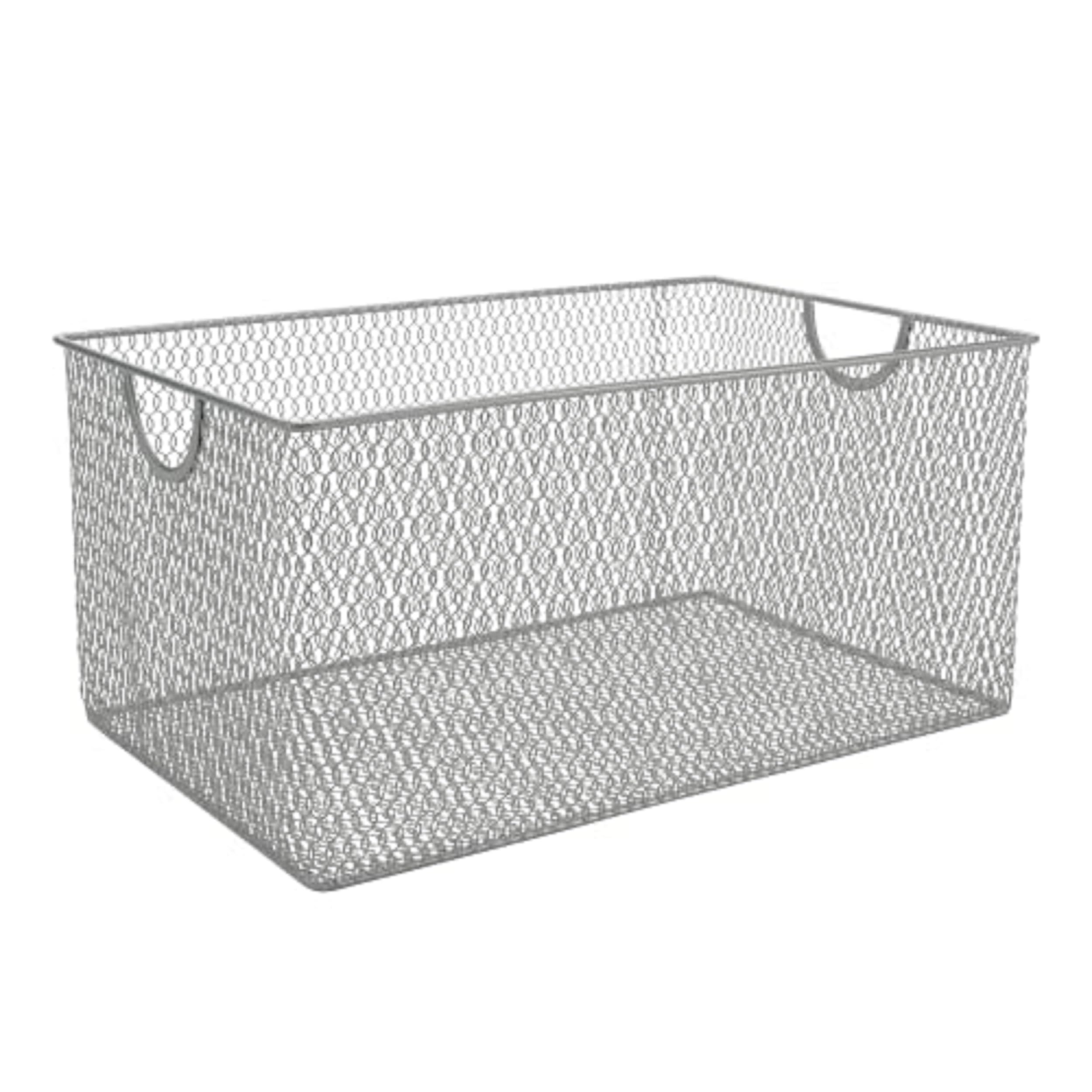 YBM Home Mesh Wire Storage Basket for Shelves, Pantry Organization, and Kitchen - Multipurpose Steel Wire Basket Holder Bin for Organizing Office Supplies, Household Toiletries and Laundry Supplies