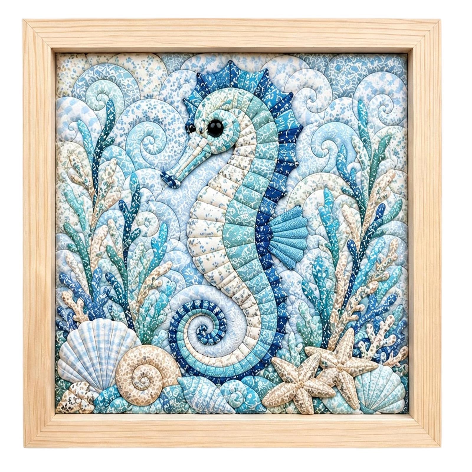 DIY No-Sew Ocean Kinusaiga Fabric Art Kit,Mosaic Kits for Adults，Seahorse
